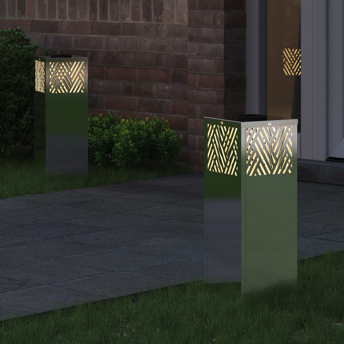 vidaXL Solar LED Pathway Light 2 pcs Warm White 18 x 18 x 50 cm - Silver - 55762