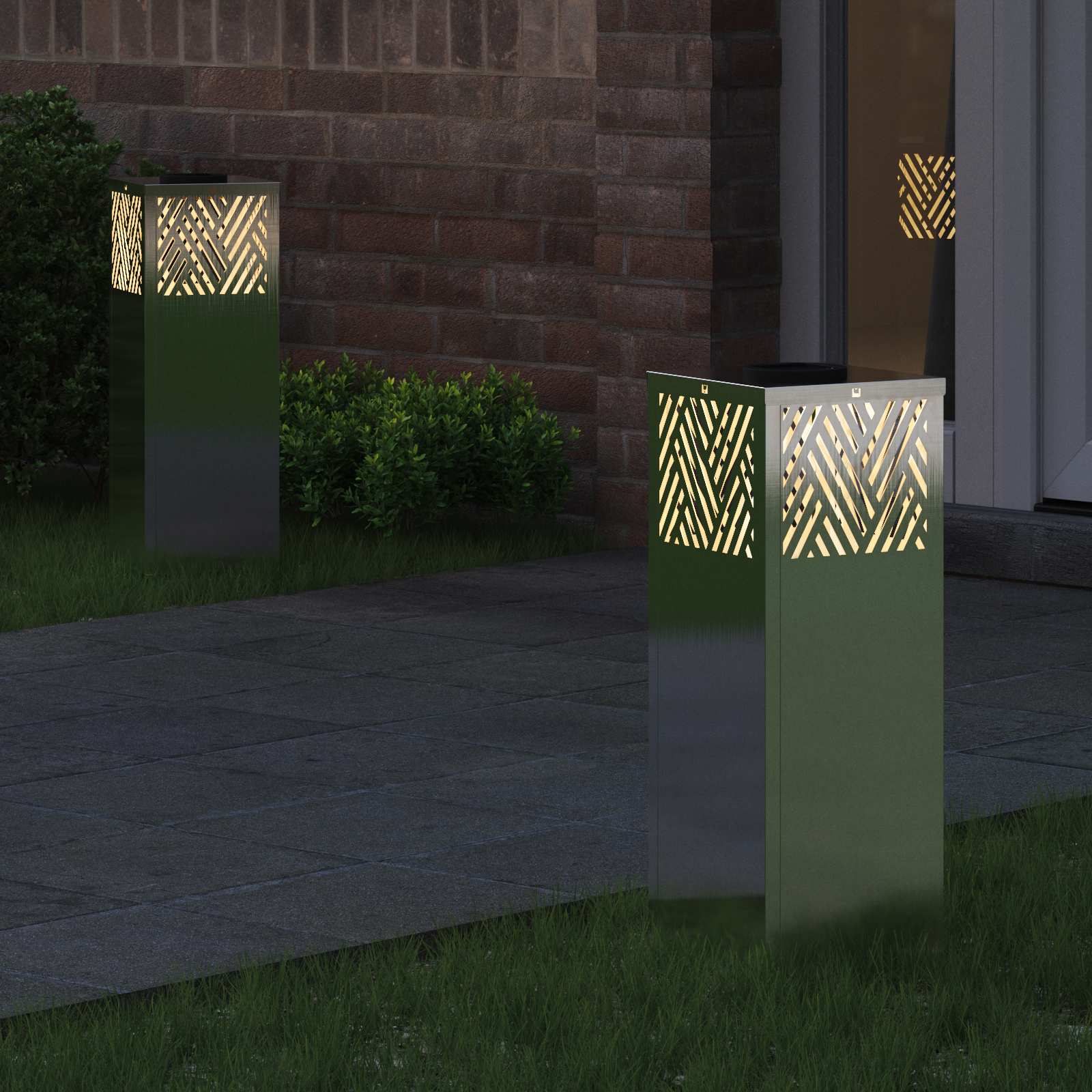vidaXL Solar LED Pathway Light 2 pcs Warm White 18 x 18 x 50 cm - Silver - 55762