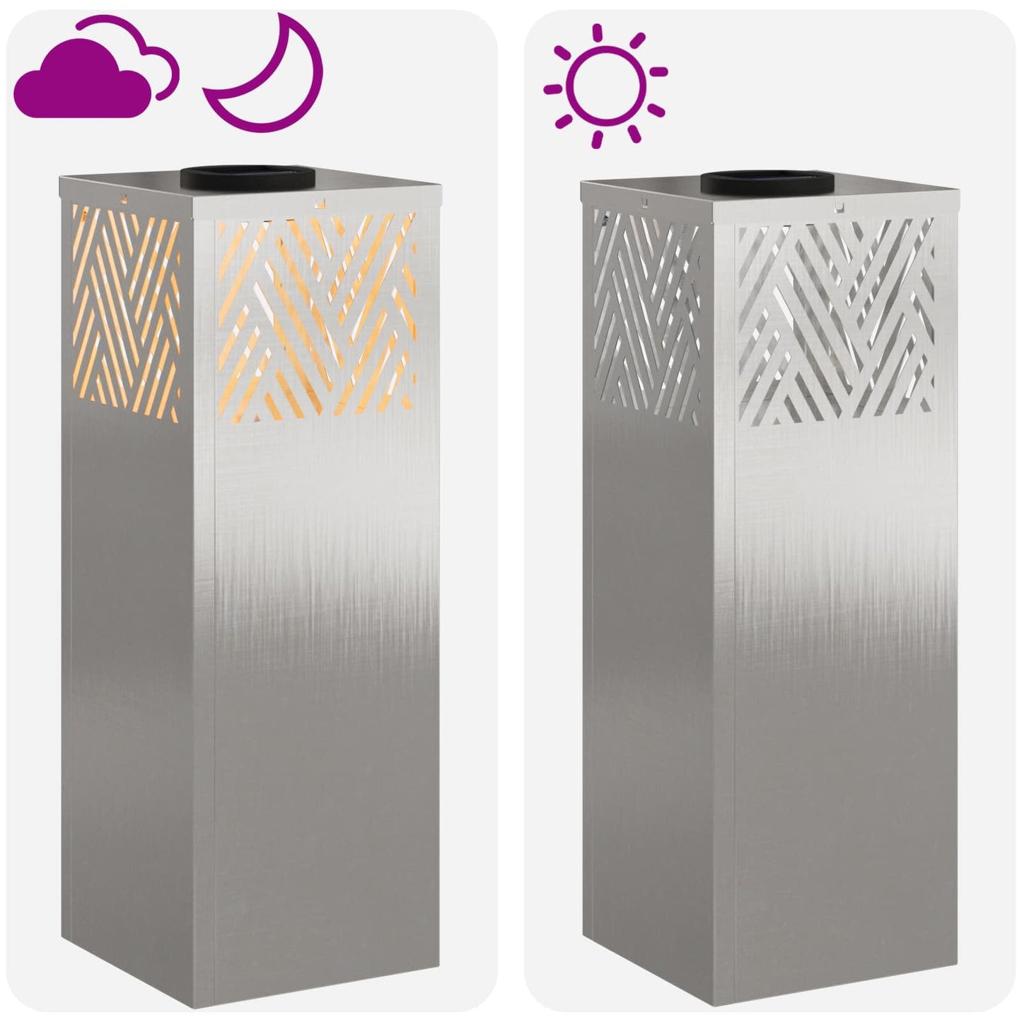 vidaXL Solar LED Pathway Light 2 pcs Warm White 18 x 18 x 50 cm - Silver - 55762