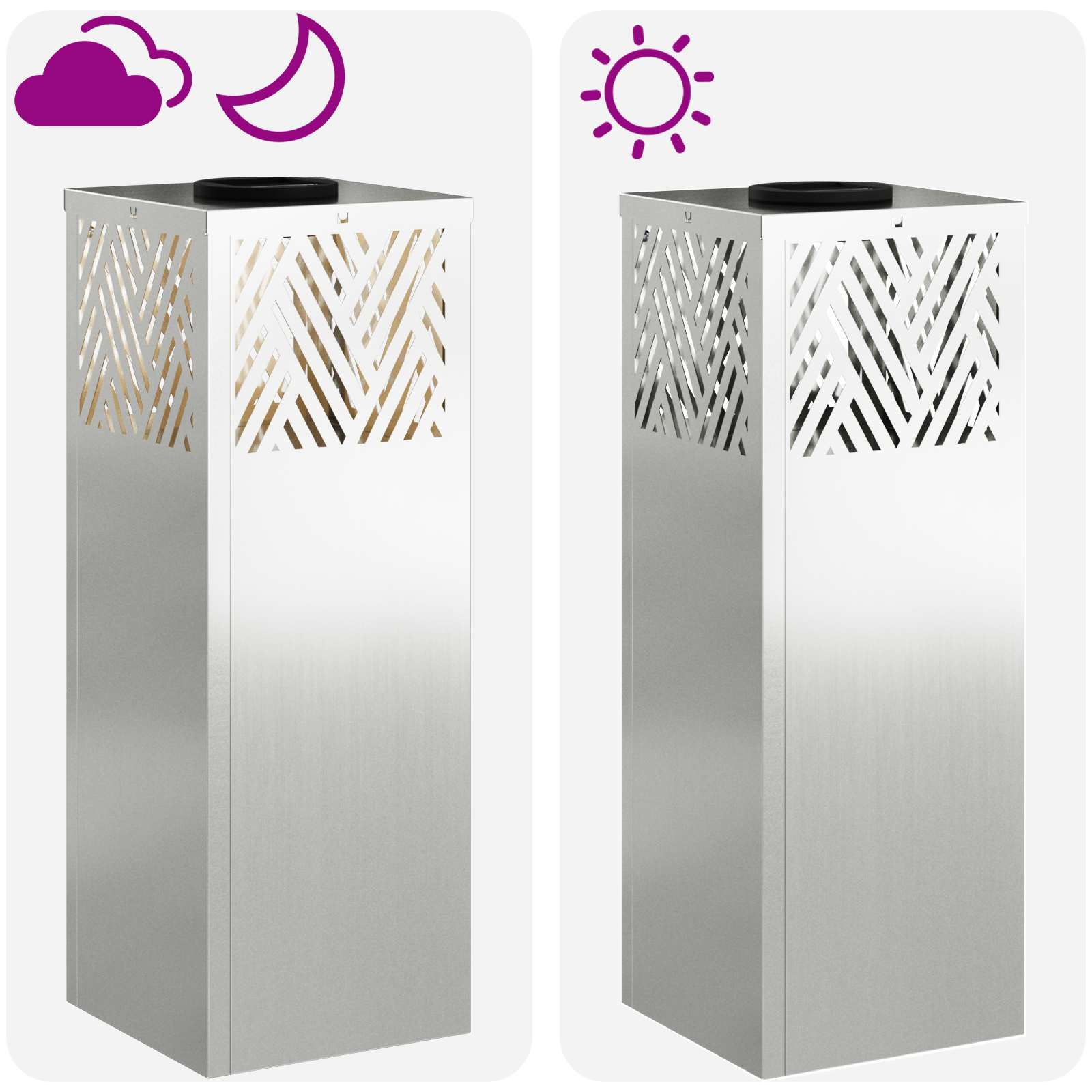 vidaXL Solar LED Pathway Light 2 pcs Warm White 18 x 18 x 50 cm - Silver - 55763