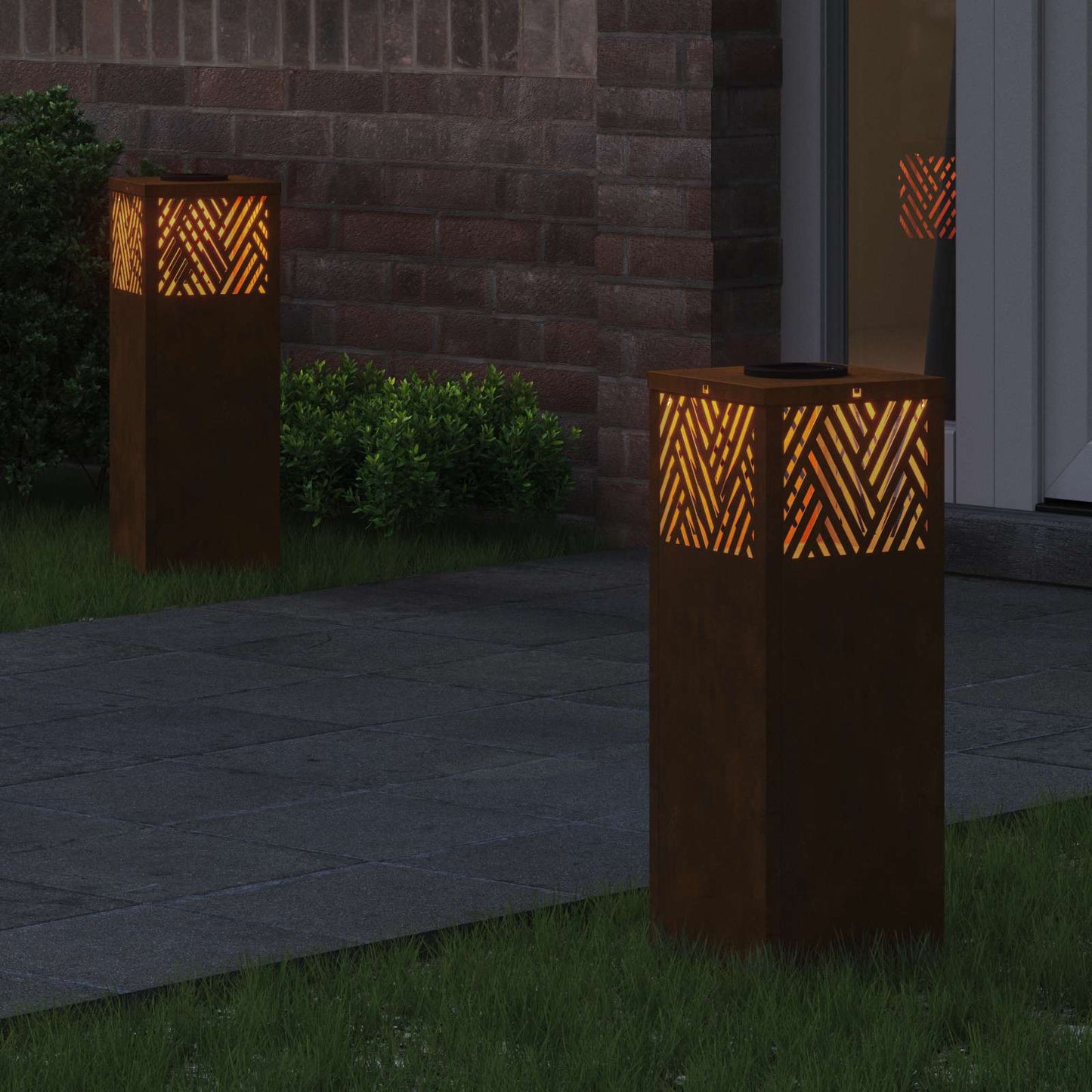 vidaXL Solar LED Pathway Light 2 pcs Warm White 18 x 18 x 50 cm - Brown