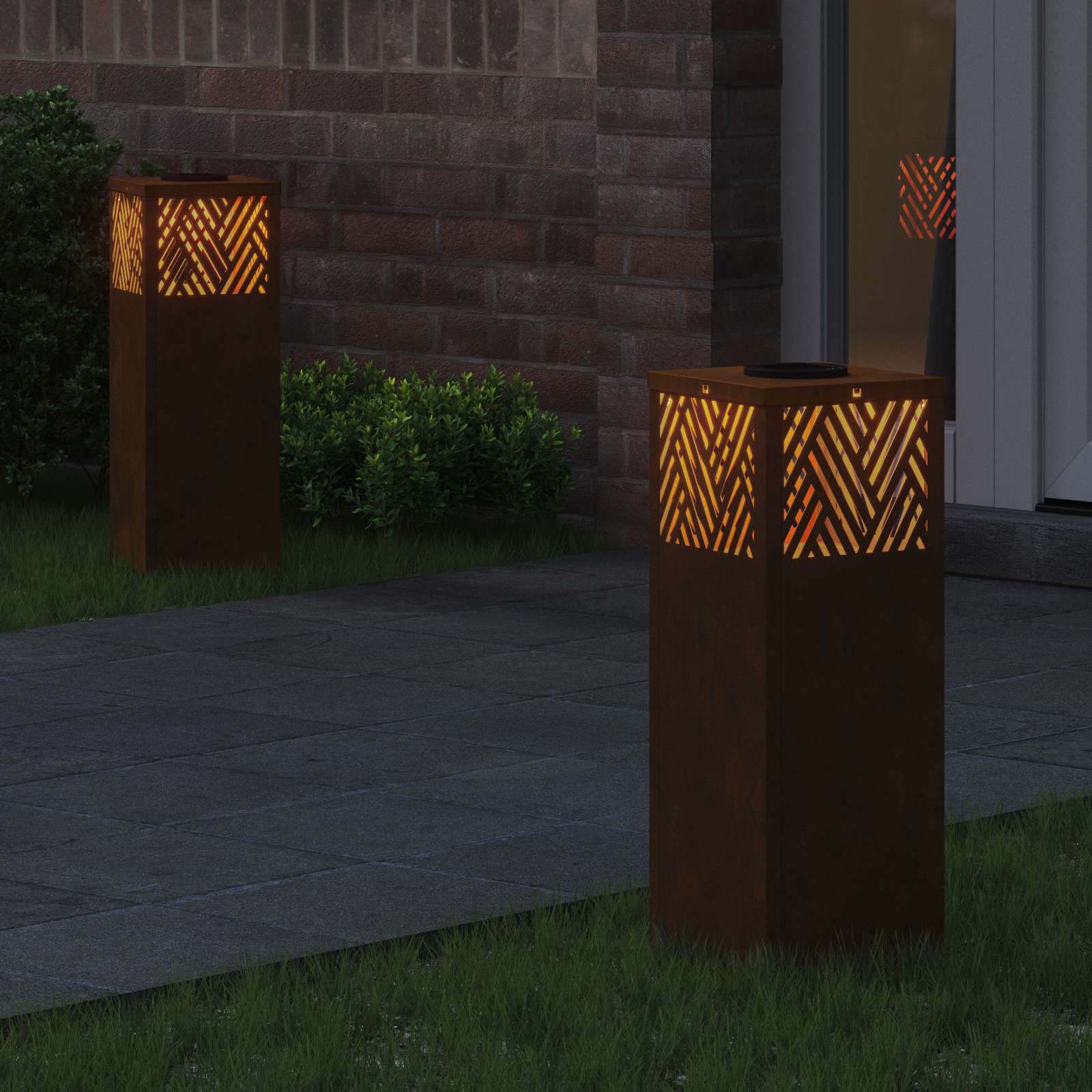 vidaXL Solar LED Pathway Light 2 pcs Warm White 18 x 18 x 50 cm - Brown