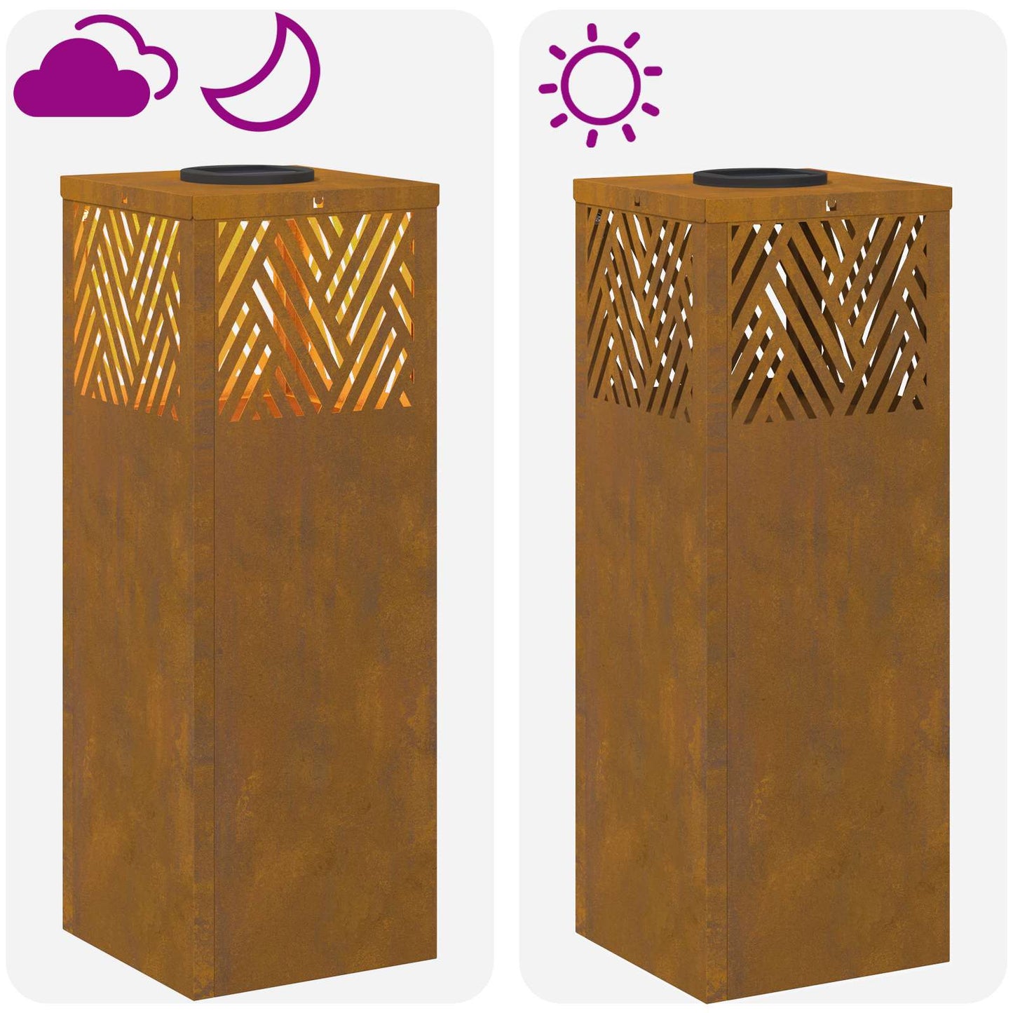 vidaXL Solar LED Pathway Light 2 pcs Warm White 18 x 18 x 50 cm - Brown