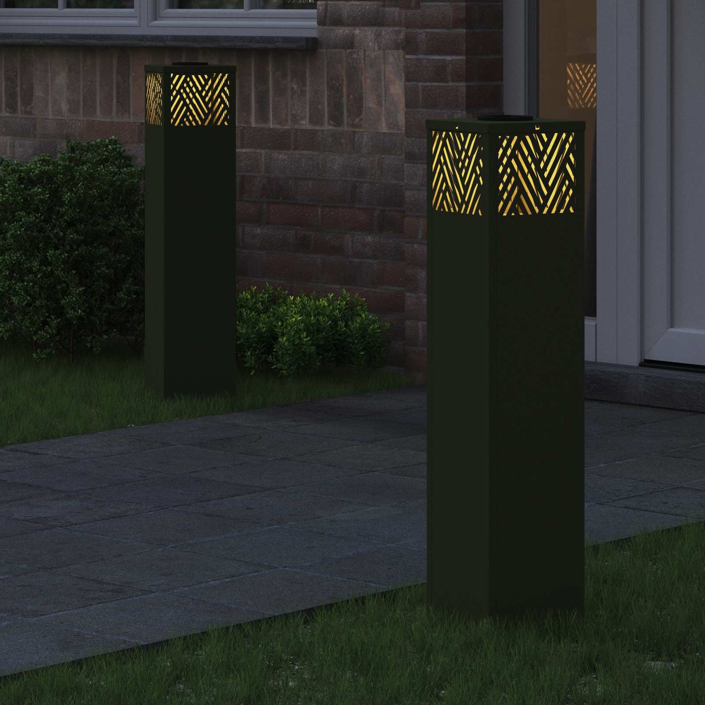 vidaXL Solar LED Pathway Light 2 pcs Warm White 18 x 18 x 80 cm - Green - 55800