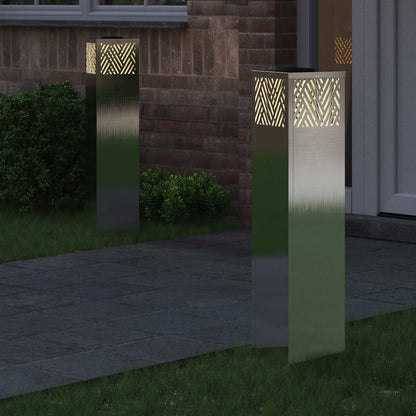 vidaXL Solar LED Pathway Light 2 pcs Warm White 18 x 18 x 80 cm - Silver - 55803
