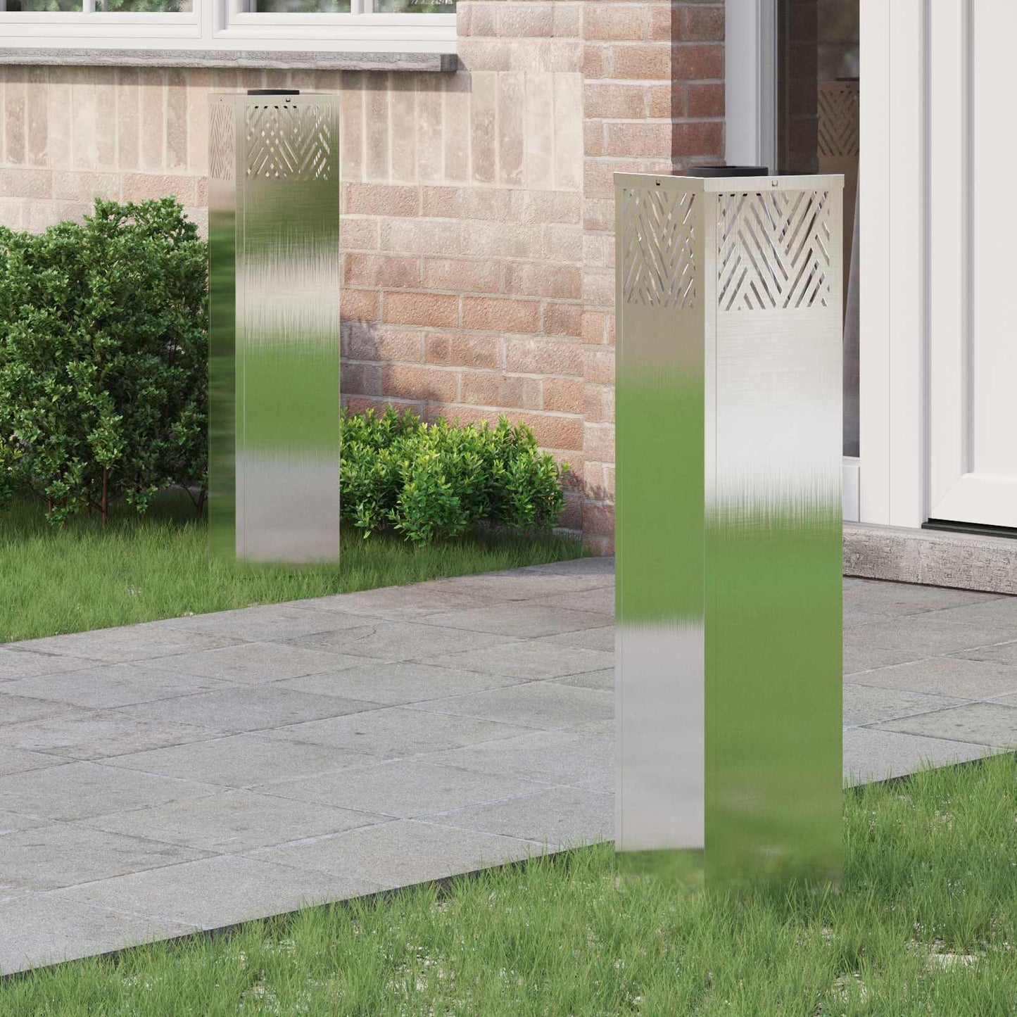 vidaXL Solar LED Pathway Light 2 pcs Warm White 18 x 18 x 80 cm - Silver - 55803