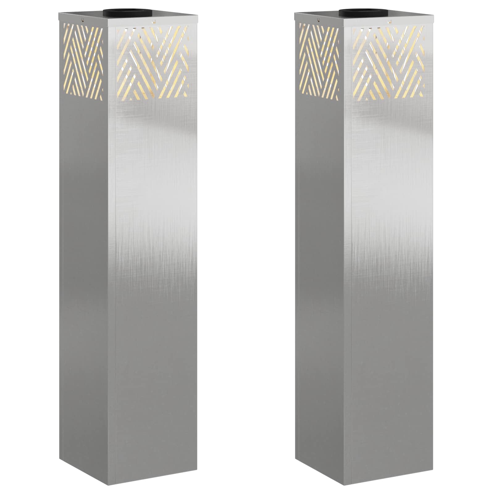vidaXL Solar LED Pathway Light 2 pcs Warm White 18 x 18 x 80 cm - Silver - 55803