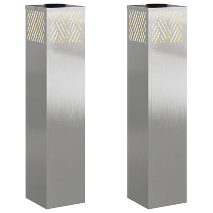 vidaXL Solar LED Pathway Light 2 pcs Warm White 18 x 18 x 80 cm - Silver - 55803