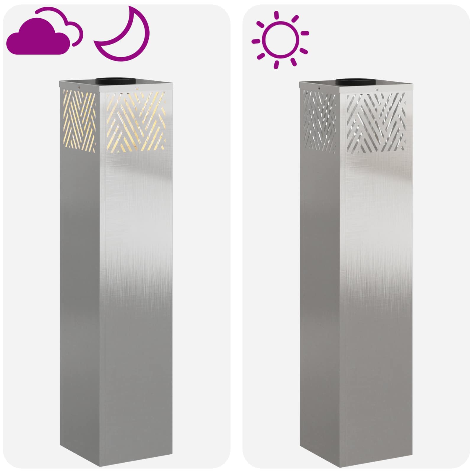 vidaXL Solar LED Pathway Light 2 pcs Warm White 18 x 18 x 80 cm - Silver - 55803