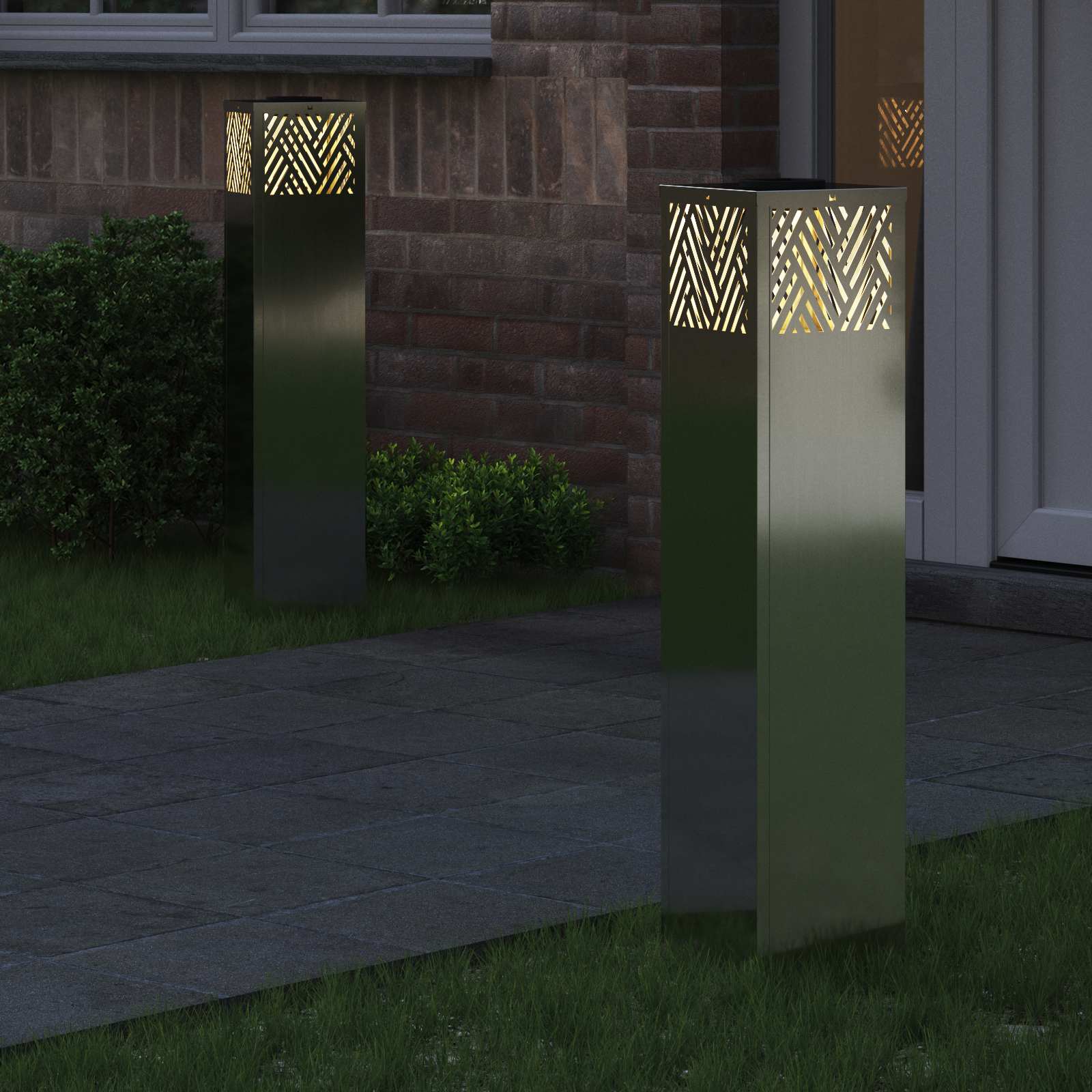 vidaXL Solar LED Pathway Light 2 pcs Warm White 18 x 18 x 80 cm - Silver - 55806