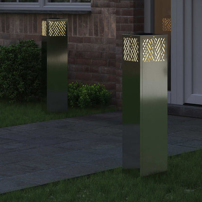 vidaXL Solar LED Pathway Light 2 pcs Warm White 18 x 18 x 80 cm - Silver - 55806