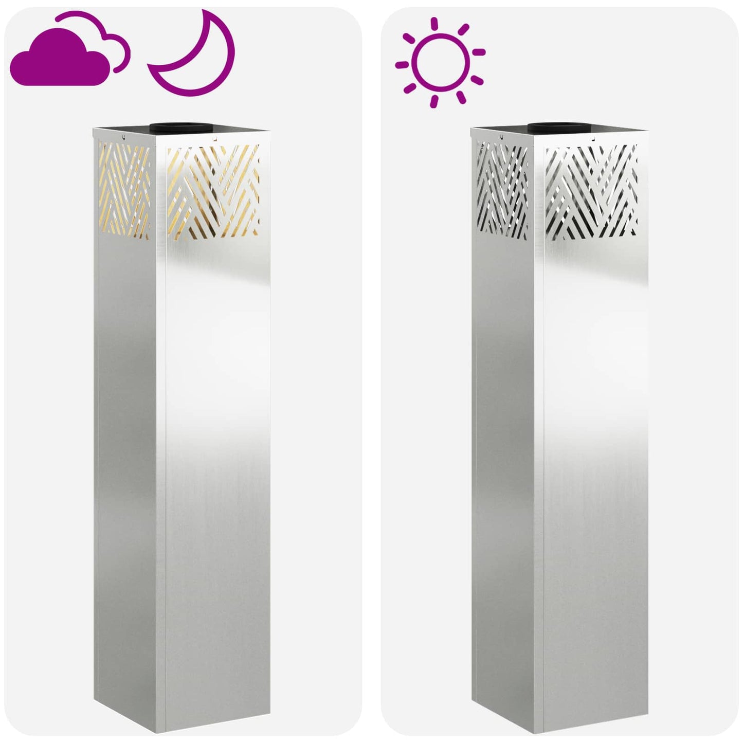 vidaXL Solar LED Pathway Light 2 pcs Warm White 18 x 18 x 80 cm - Silver - 55806