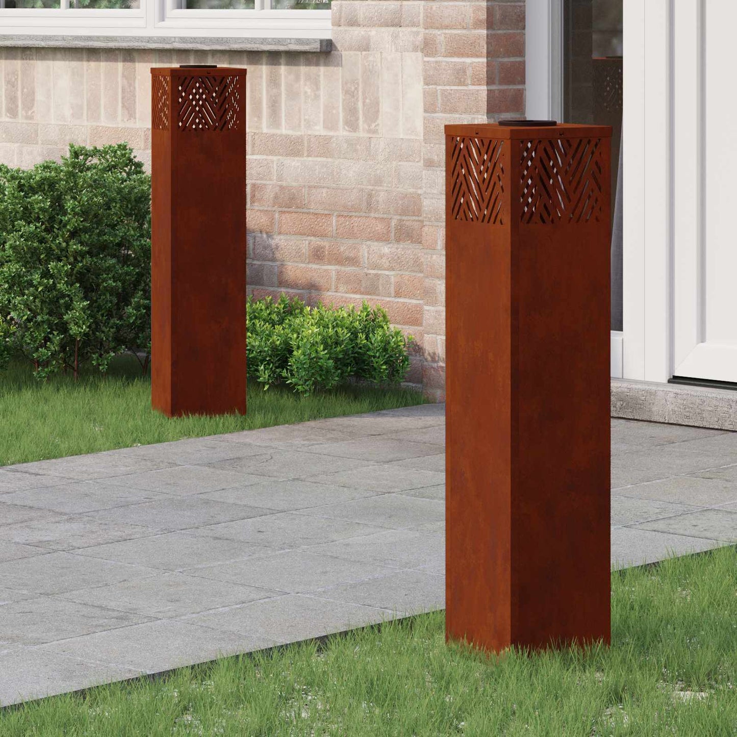 vidaXL Solar LED Pathway Light 2 pcs Warm White 18 x 18 x 80 cm - Brown