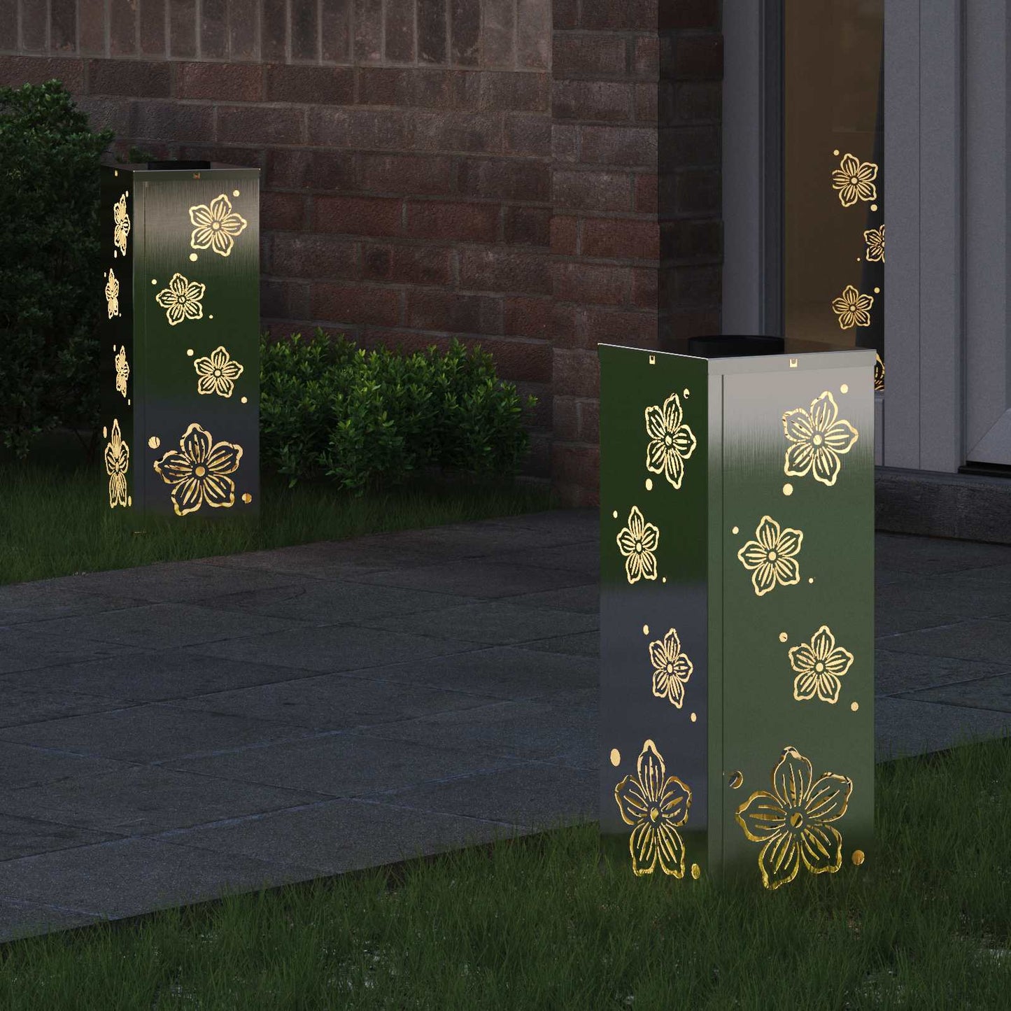vidaXL Solar LED Pathway Light 2 pcs Warm White 18 x 18 x 50 cm - Silver - 55835