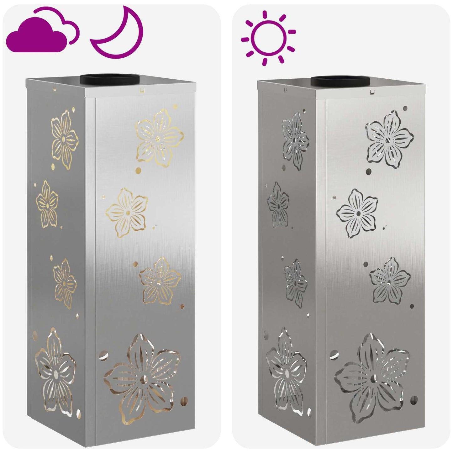 vidaXL Solar LED Pathway Light 2 pcs Warm White 18 x 18 x 50 cm - Silver - 55835