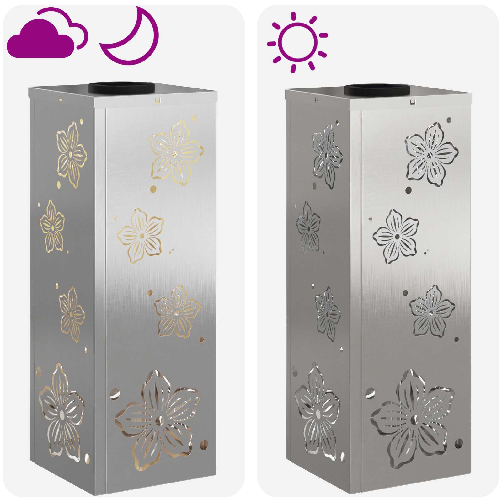 vidaXL Solar LED Pathway Light 2 pcs Warm White 18 x 18 x 50 cm - Silver - 55835