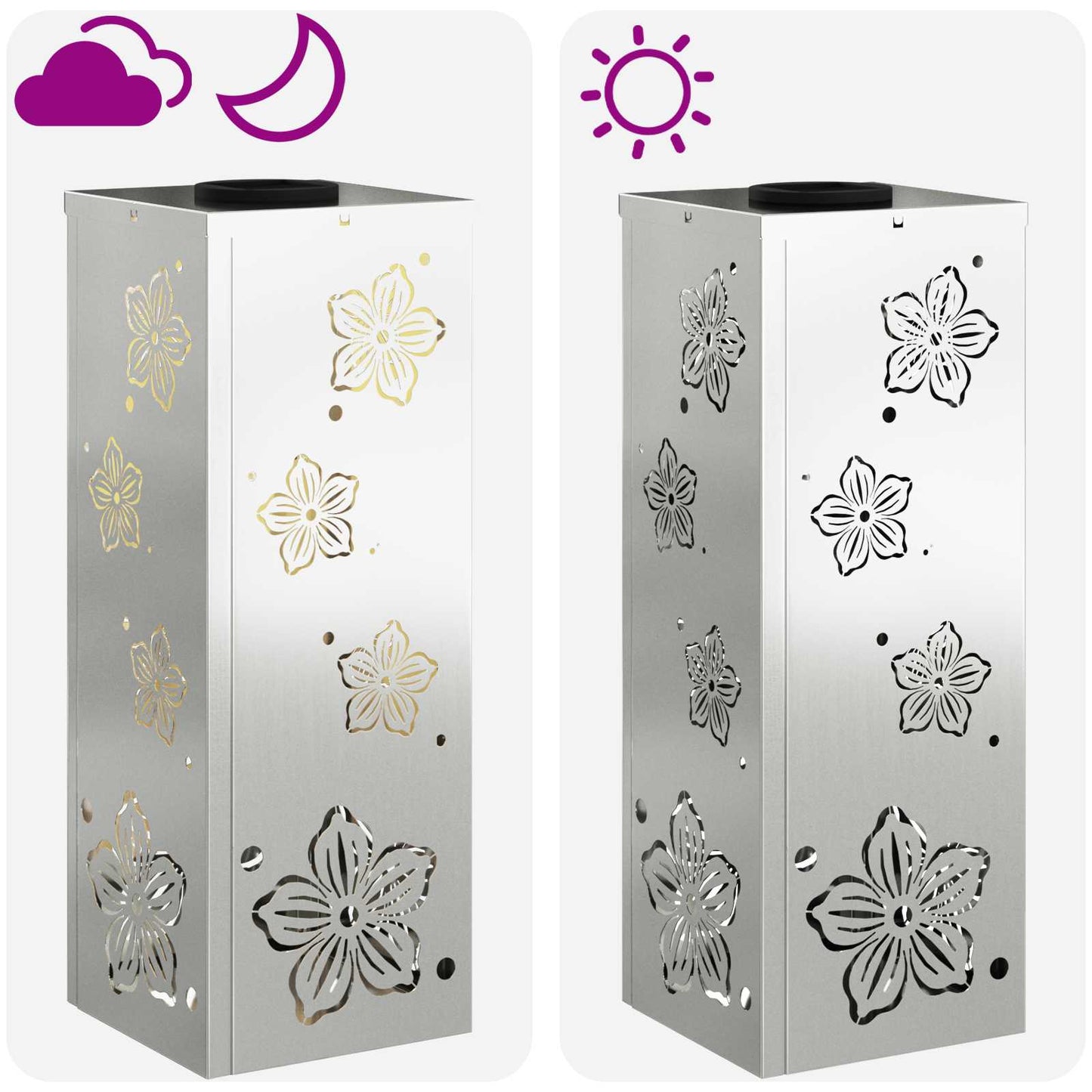 vidaXL Solar LED Pathway Light 2 pcs Warm White 18 x 18 x 50 cm - Silver - 55836
