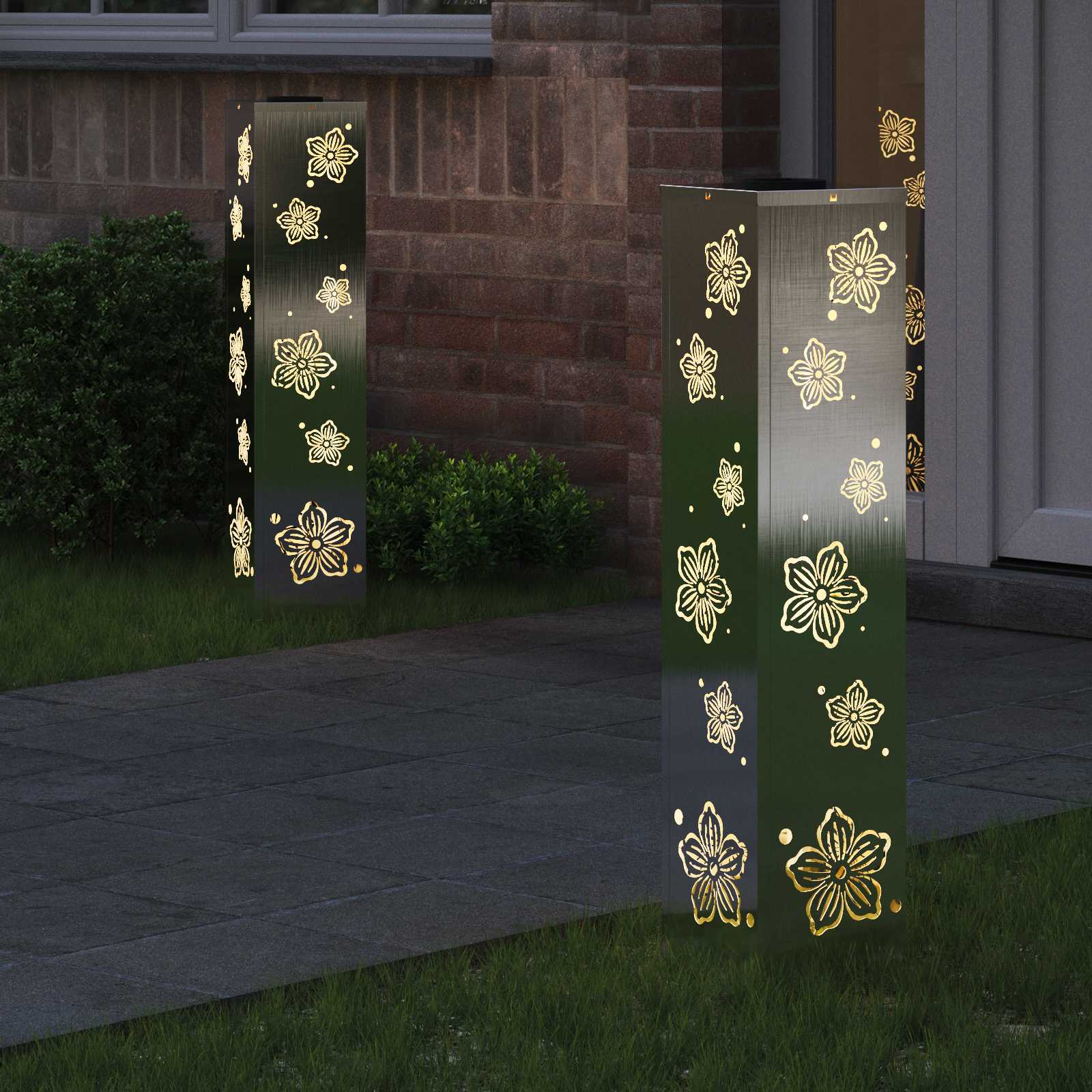 vidaXL Solar LED Pathway Light 2 pcs Warm White 18 x 18 x 80 cm - Silver - 55855