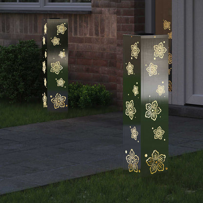 vidaXL Solar LED Pathway Light 2 pcs Warm White 18 x 18 x 80 cm - Silver - 55855