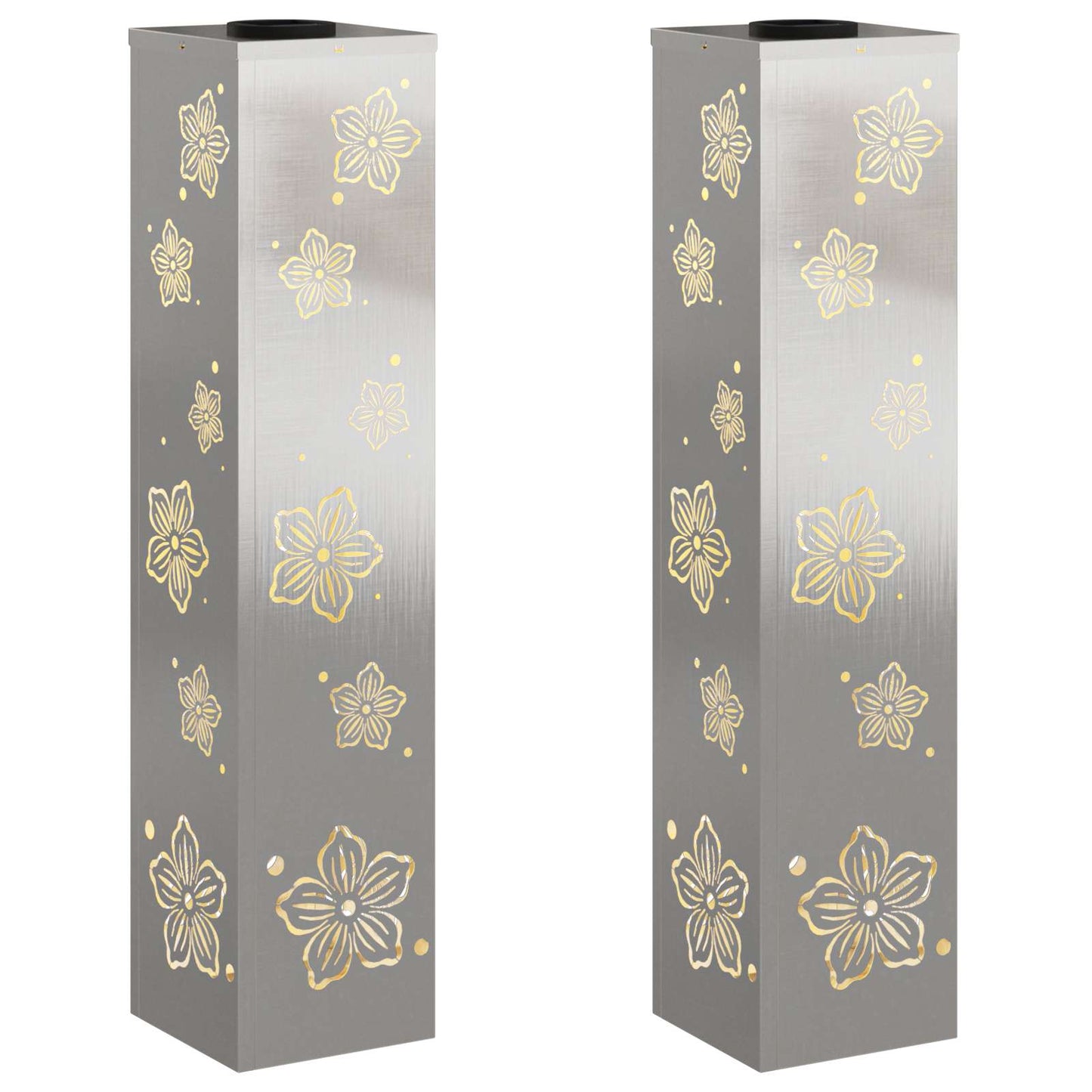 vidaXL Solar LED Pathway Light 2 pcs Warm White 18 x 18 x 80 cm - Silver - 55855