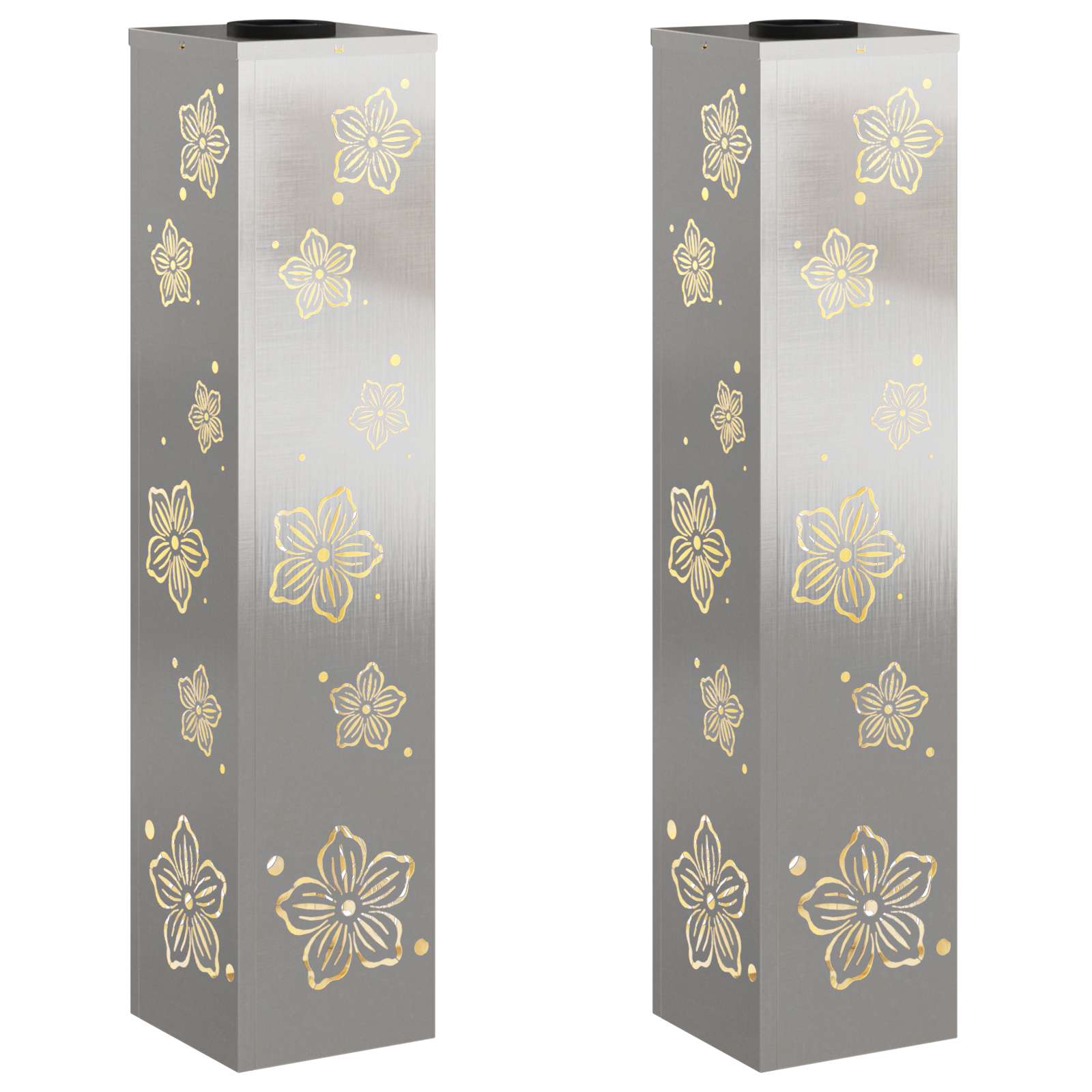 vidaXL Solar LED Pathway Light 2 pcs Warm White 18 x 18 x 80 cm - Silver - 55855