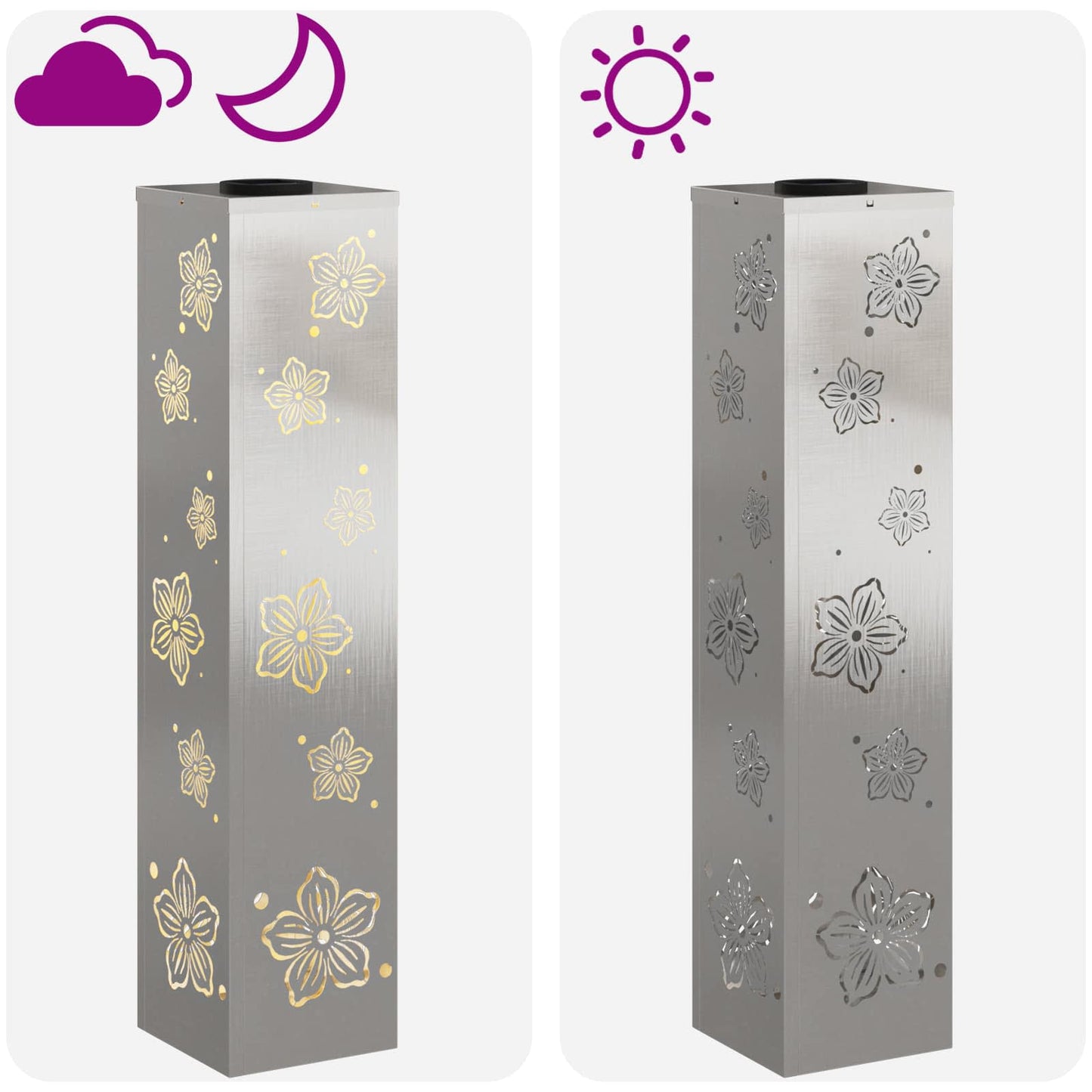 vidaXL Solar LED Pathway Light 2 pcs Warm White 18 x 18 x 80 cm - Silver - 55855