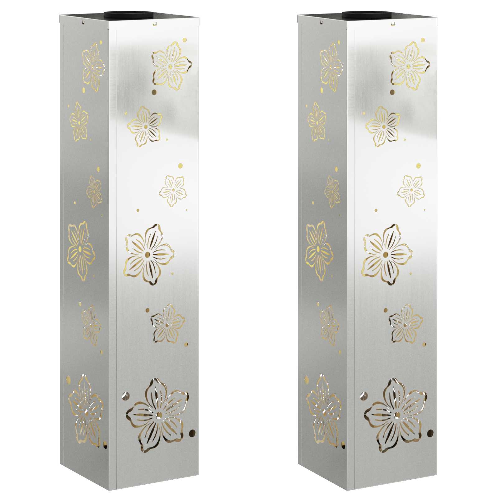 vidaXL Solar LED Pathway Light 2 pcs Warm White 18 x 18 x 80 cm - Silver - 55866