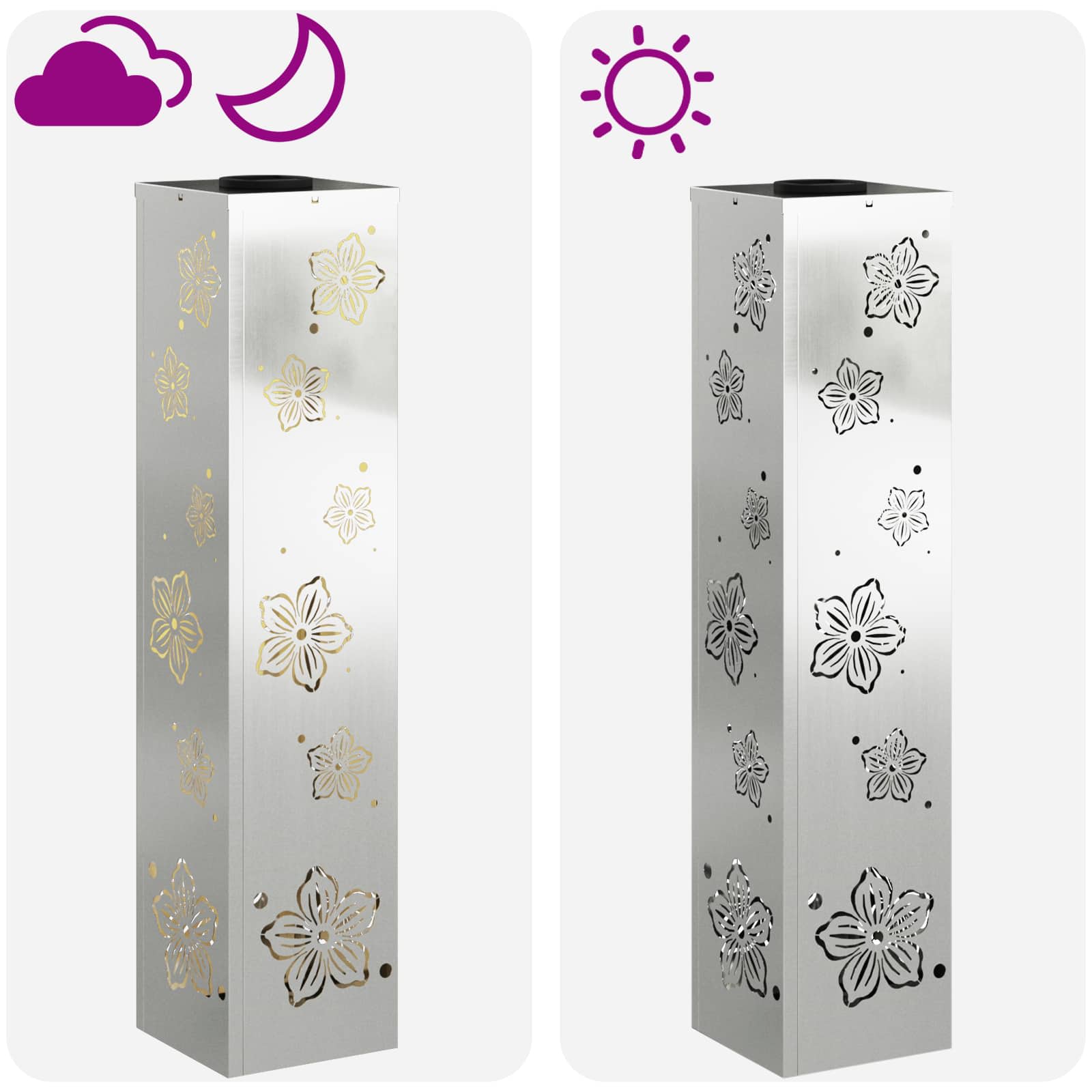 vidaXL Solar LED Pathway Light 2 pcs Warm White 18 x 18 x 80 cm - Silver - 55866