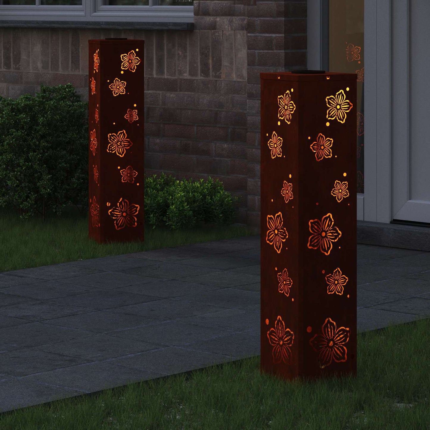 vidaXL Solar LED Pathway Light 2 pcs Warm White 18 x 18 x 80 cm - Sienna - 55875