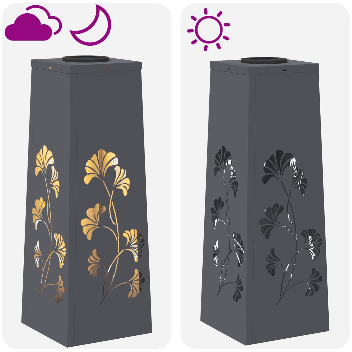 vidaXL Solar LED Pathway Light 2 pcs Warm White 18 x 18 x 50 cm - Anthracite - 55898