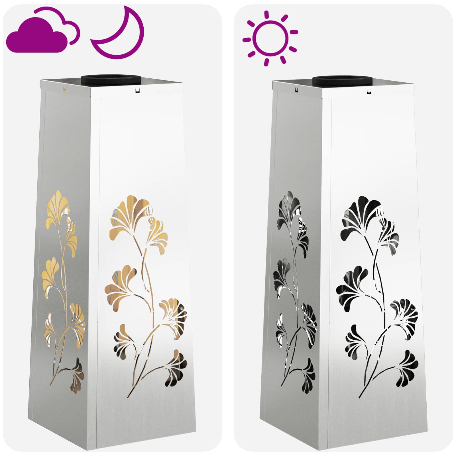 vidaXL Solar LED Pathway Light 2 pcs Warm White 18 x 18 x 50 cm - Silver - 55912