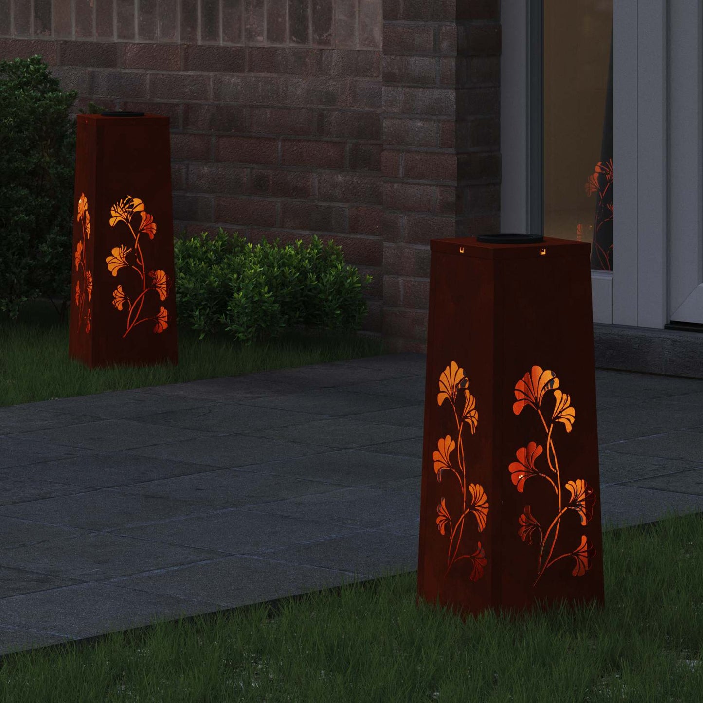 vidaXL Solar LED Pathway Light 2 pcs Warm White 18 x 18 x 50 cm - Brown - 55914
