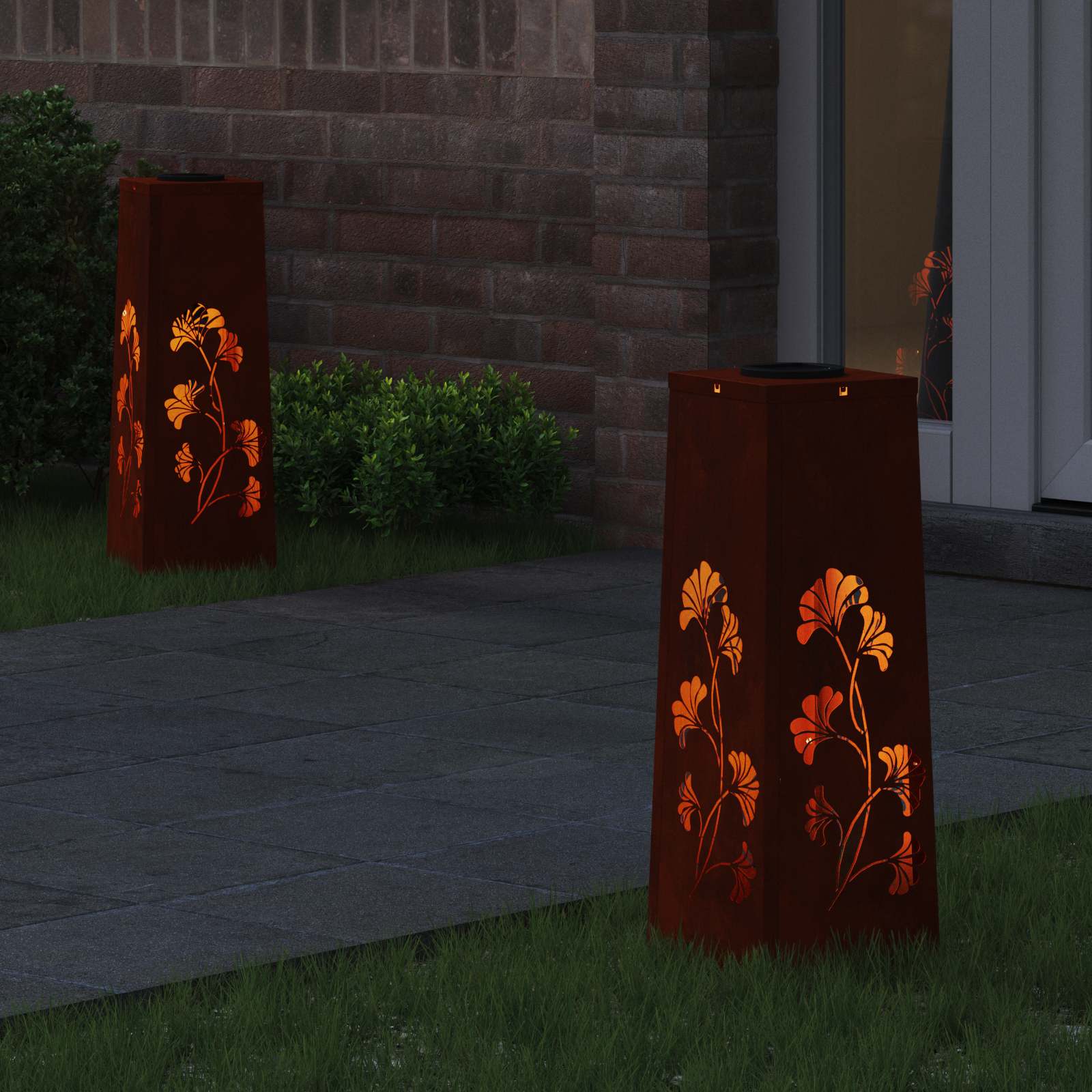 vidaXL Solar LED Pathway Light 2 pcs Warm White 18 x 18 x 50 cm - Brown - 55914