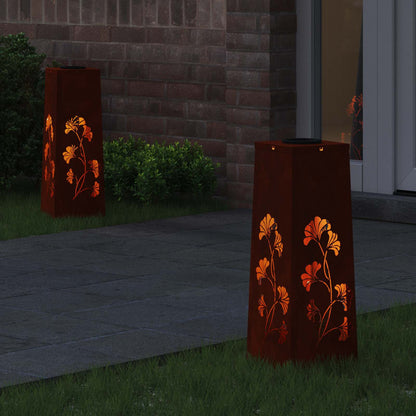 vidaXL Solar LED Pathway Light 2 pcs Warm White 18 x 18 x 50 cm - Brown - 55914