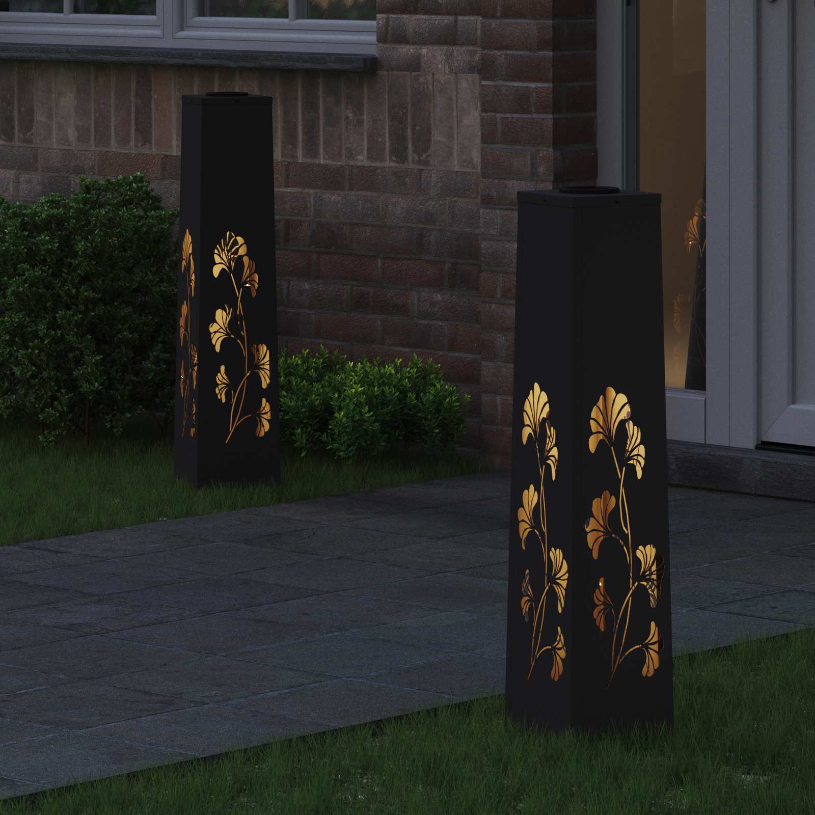 vidaXL Solar LED Pathway Light 2 pcs Warm White 18 x 18 x 80 cm - Black - 55923