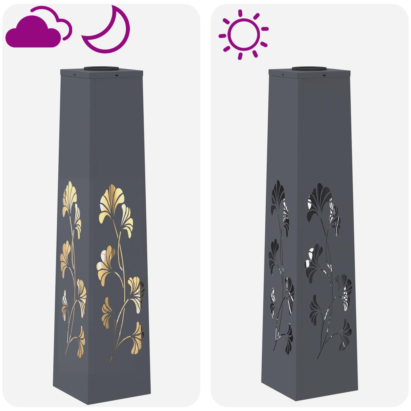 vidaXL Solar LED Pathway Light 2 pcs Warm White 18 x 18 x 80 cm - Anthracite - 55940