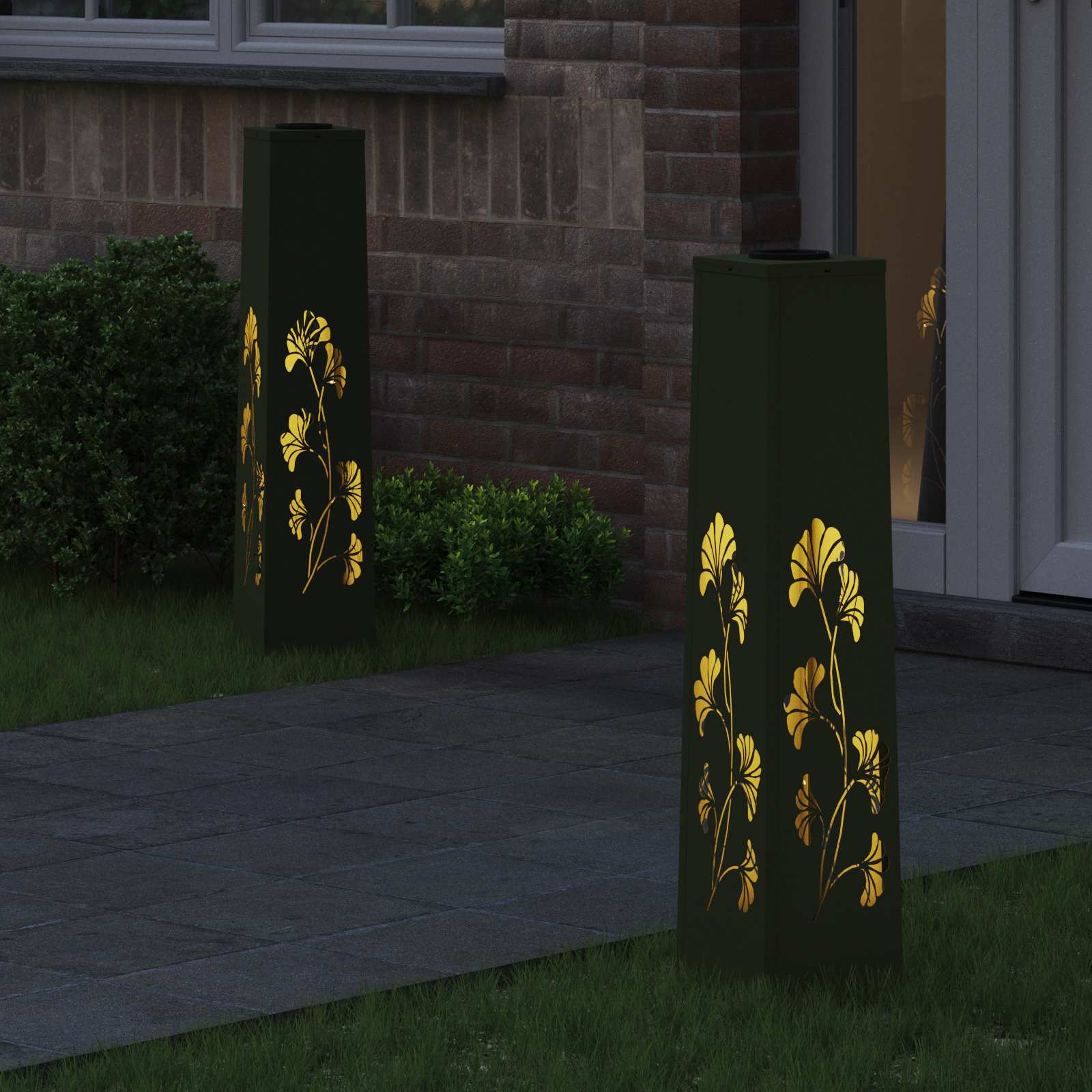 vidaXL Solar LED Pathway Light 2 pcs Warm White 18 x 18 x 80 cm - Green - 55953