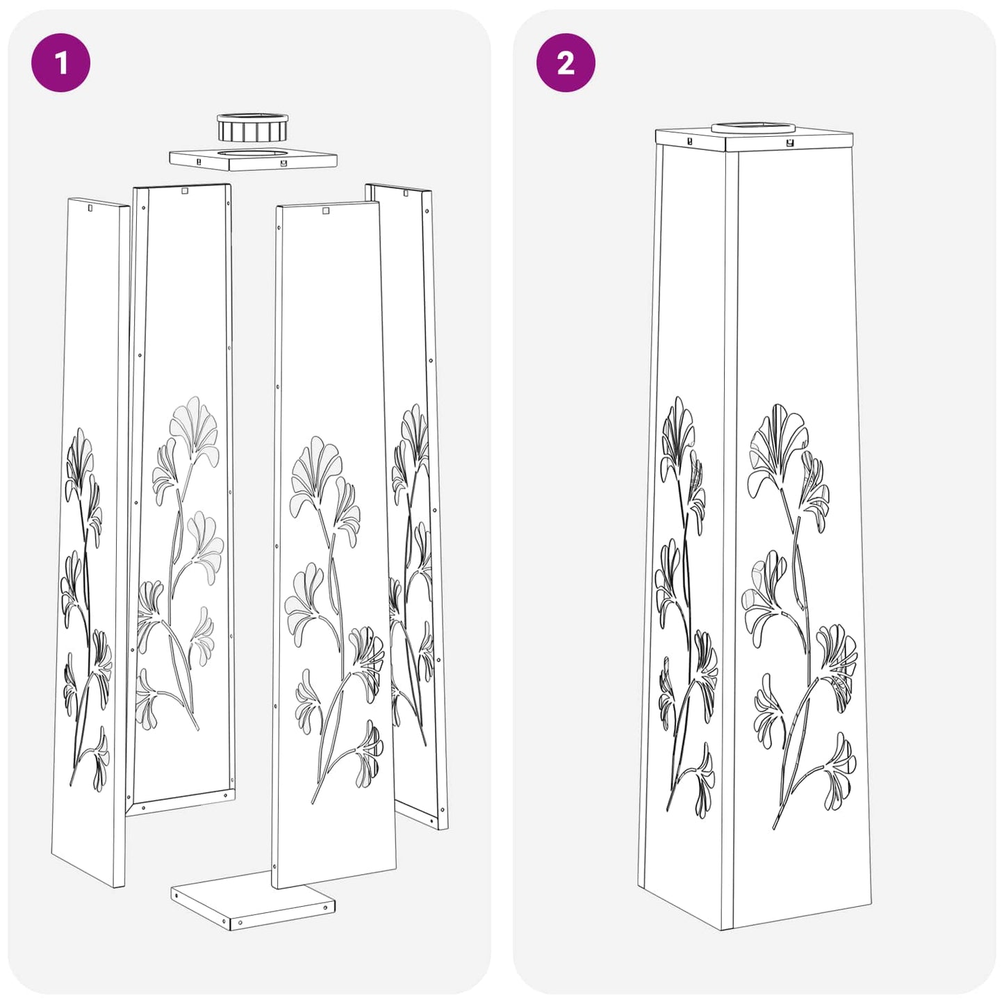 vidaXL Solar LED Pathway Light 2 pcs Warm White 18 x 18 x 80 cm - Silver - 55954