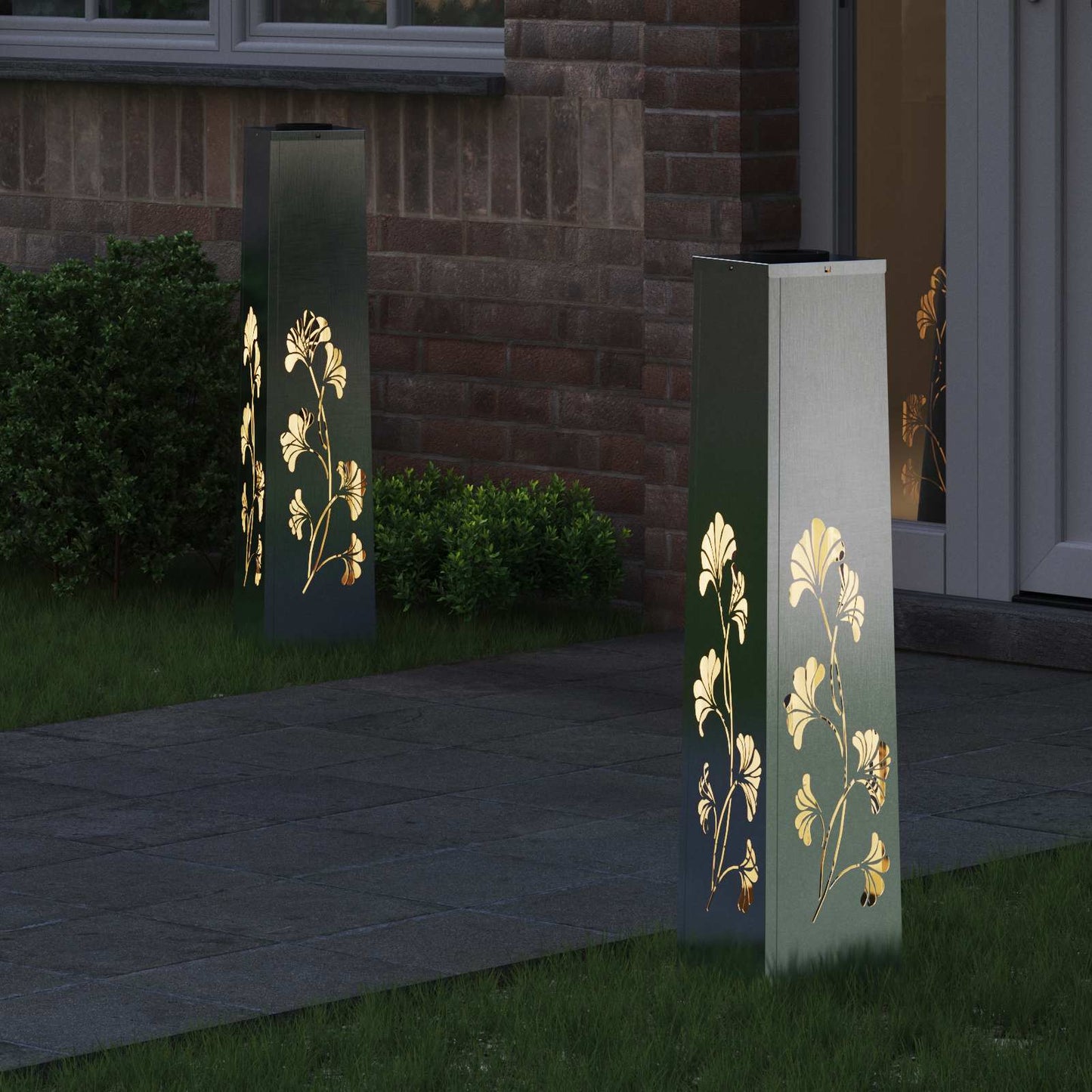vidaXL Solar LED Pathway Light 2 pcs Warm White 18 x 18 x 80 cm - Silver - 55954