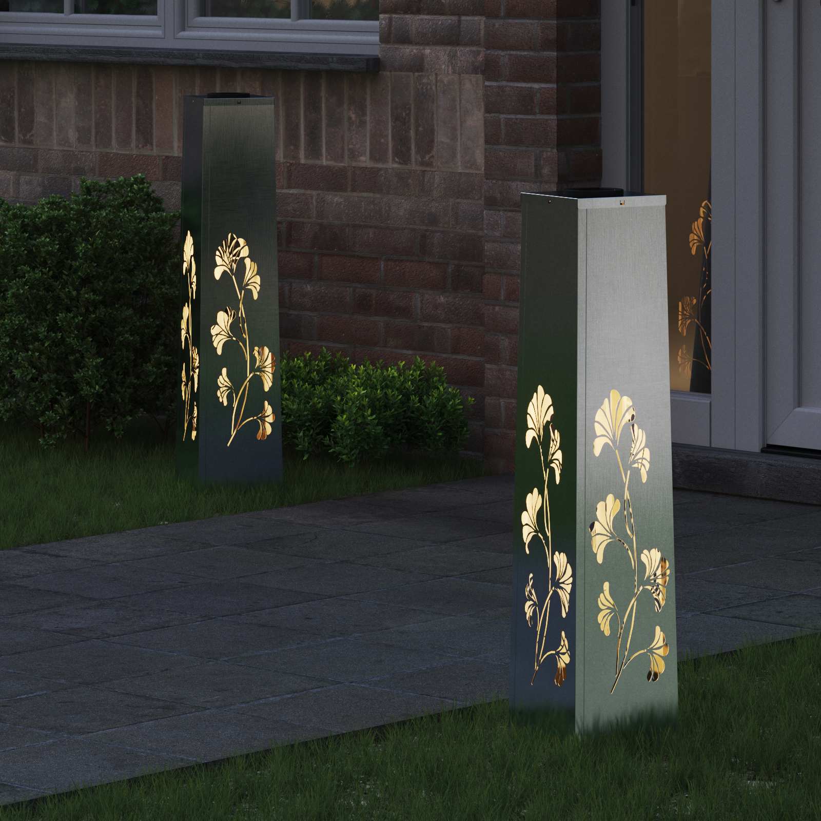vidaXL Solar LED Pathway Light 2 pcs Warm White 18 x 18 x 80 cm - Silver - 55954