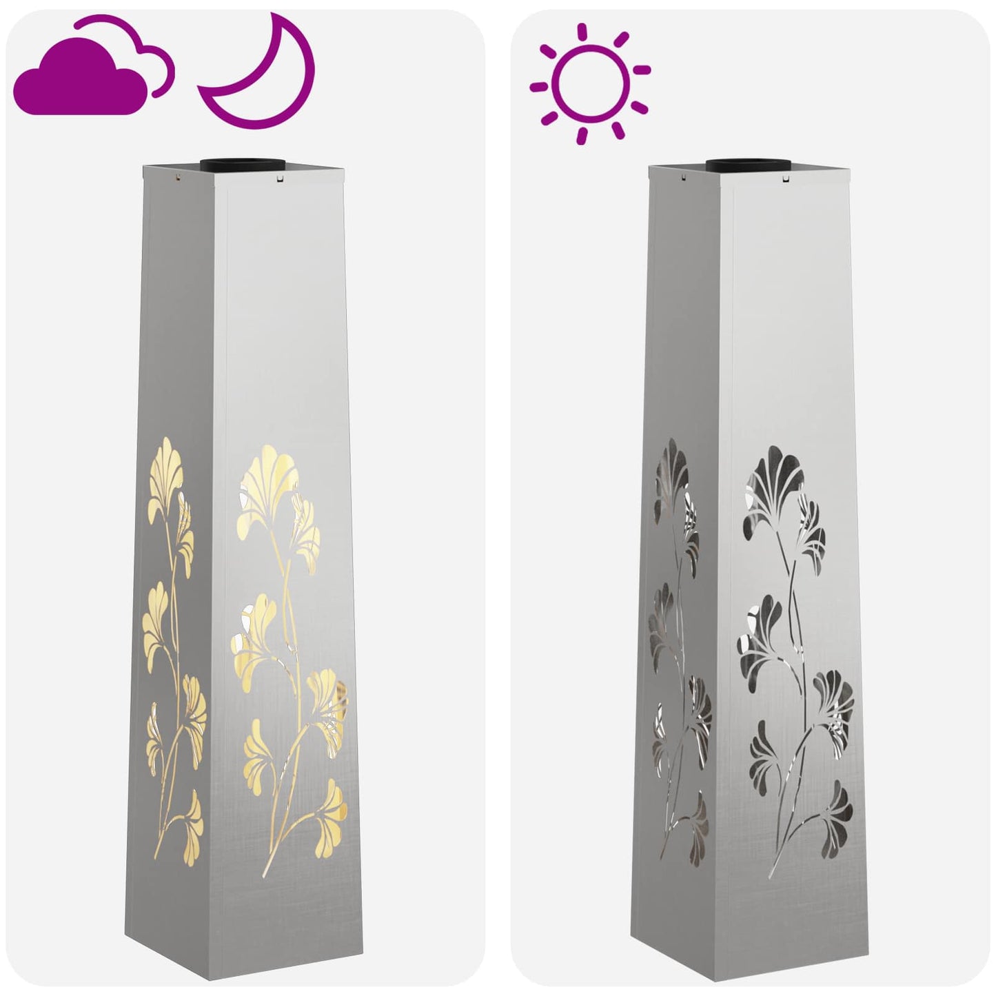 vidaXL Solar LED Pathway Light 2 pcs Warm White 18 x 18 x 80 cm - Silver - 55954