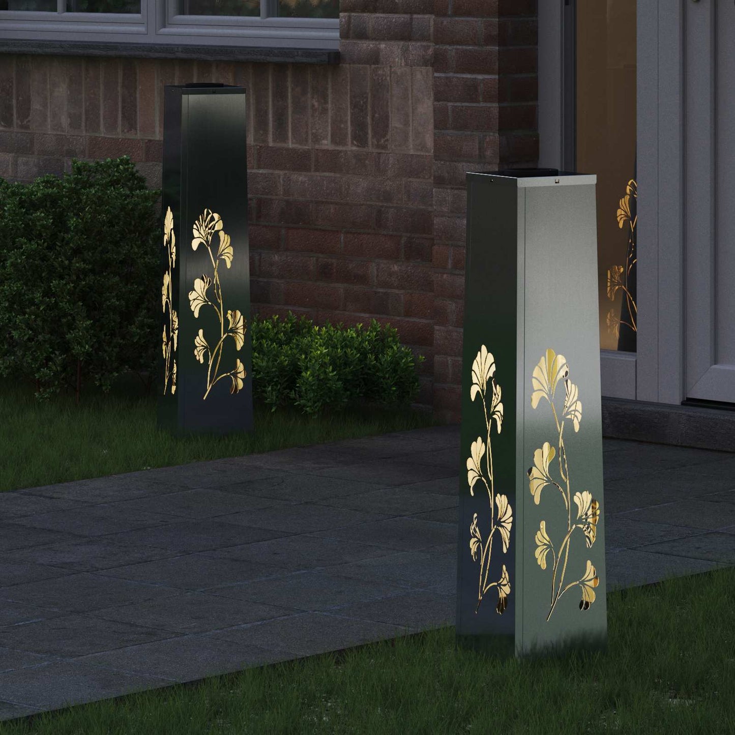 vidaXL Solar LED Pathway Light 2 pcs Warm White 18 x 18 x 80 cm - Silver - 55955