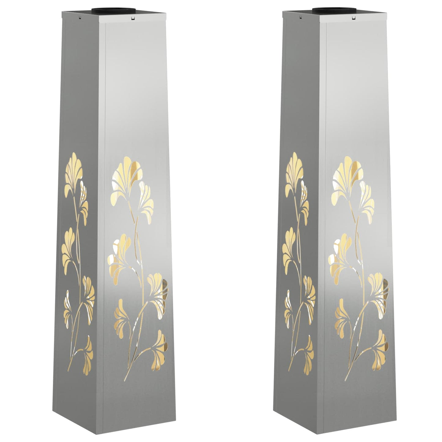 vidaXL Solar LED Pathway Light 2 pcs Warm White 18 x 18 x 80 cm - Silver - 55955