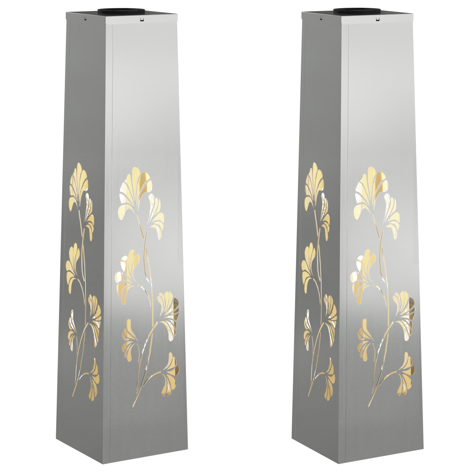 vidaXL Solar LED Pathway Light 2 pcs Warm White 18 x 18 x 80 cm - Silver - 55955