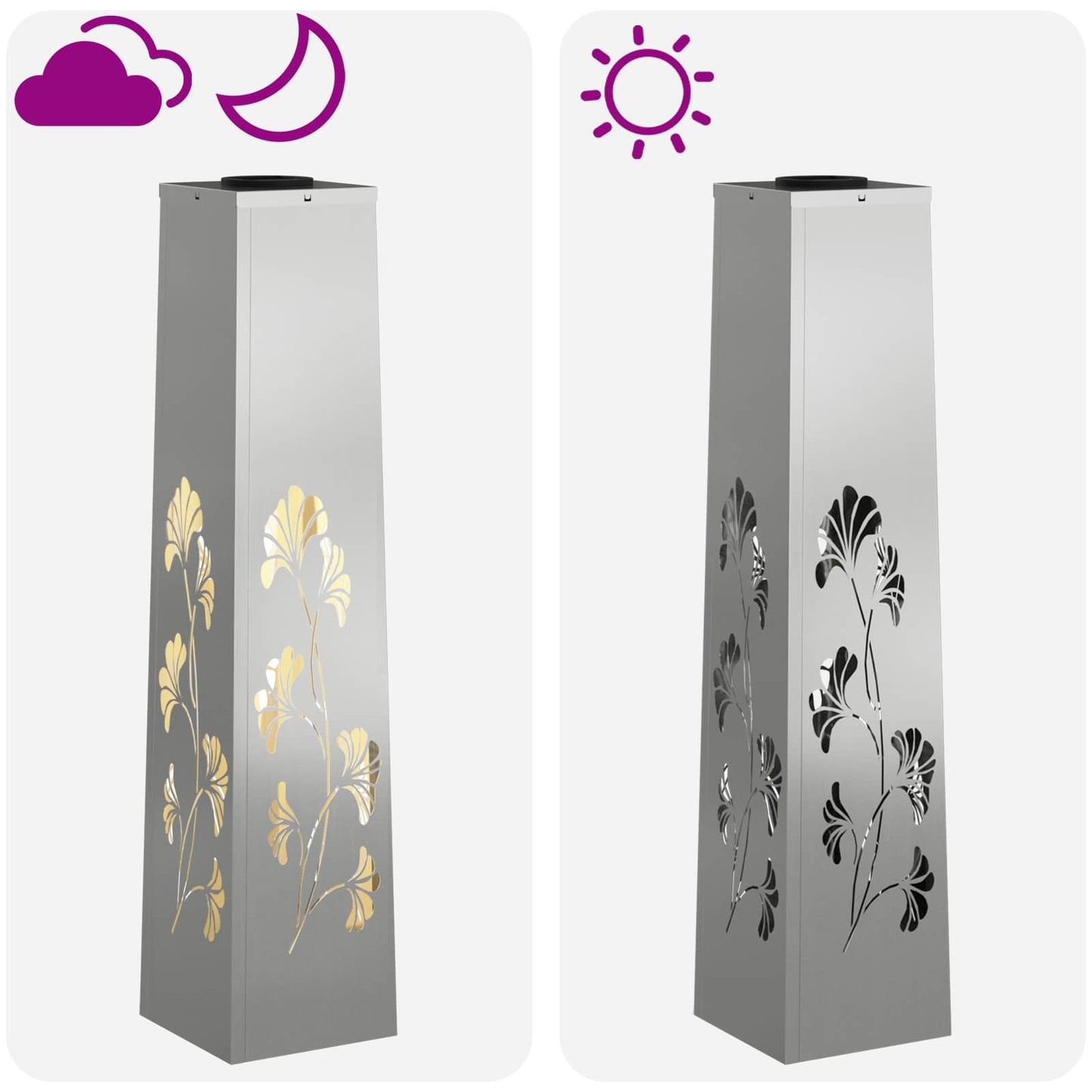 vidaXL Solar LED Pathway Light 2 pcs Warm White 18 x 18 x 80 cm - Silver - 55955