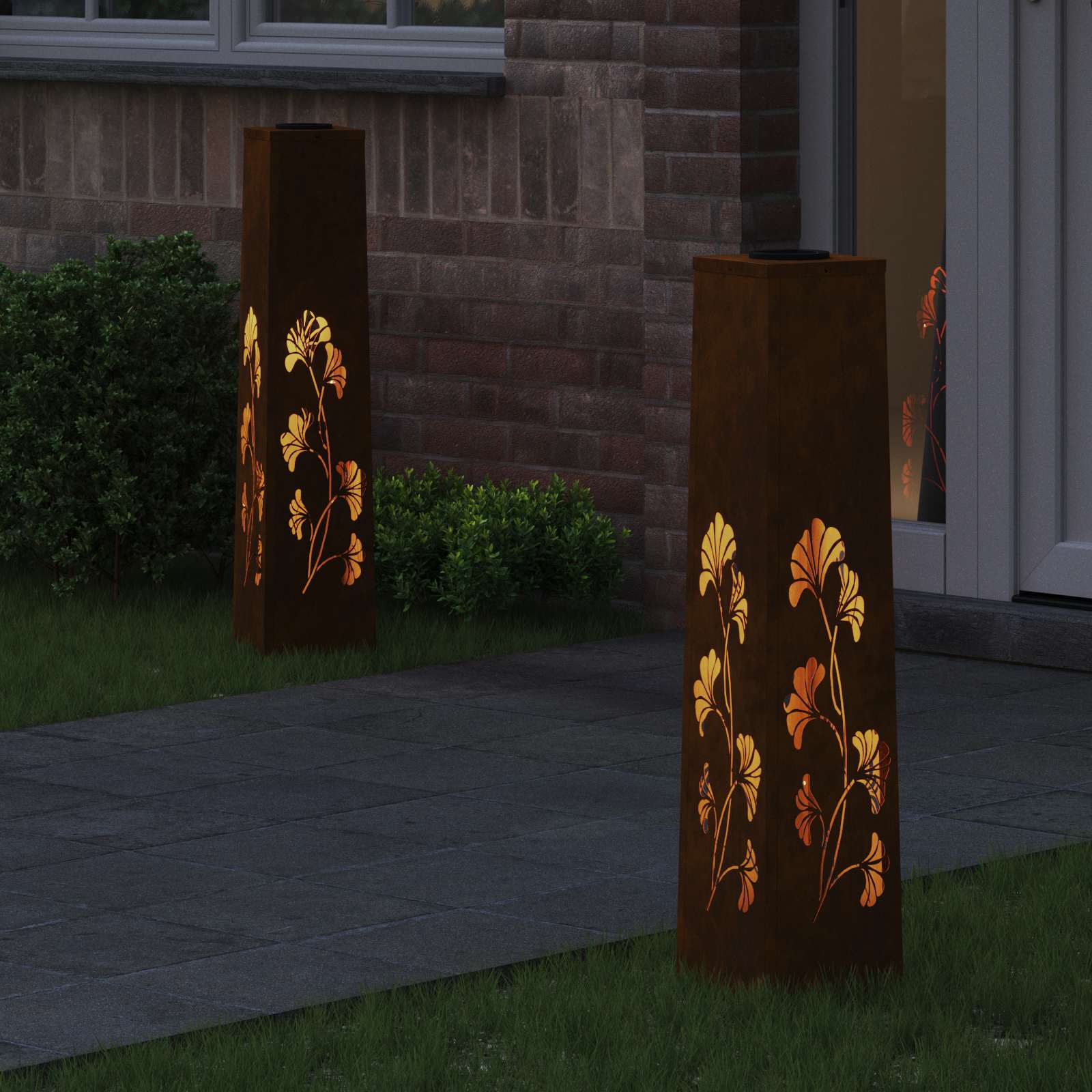 vidaXL Solar LED Pathway Light 2 pcs Warm White 18 x 18 x 80 cm - Sienna - 55956