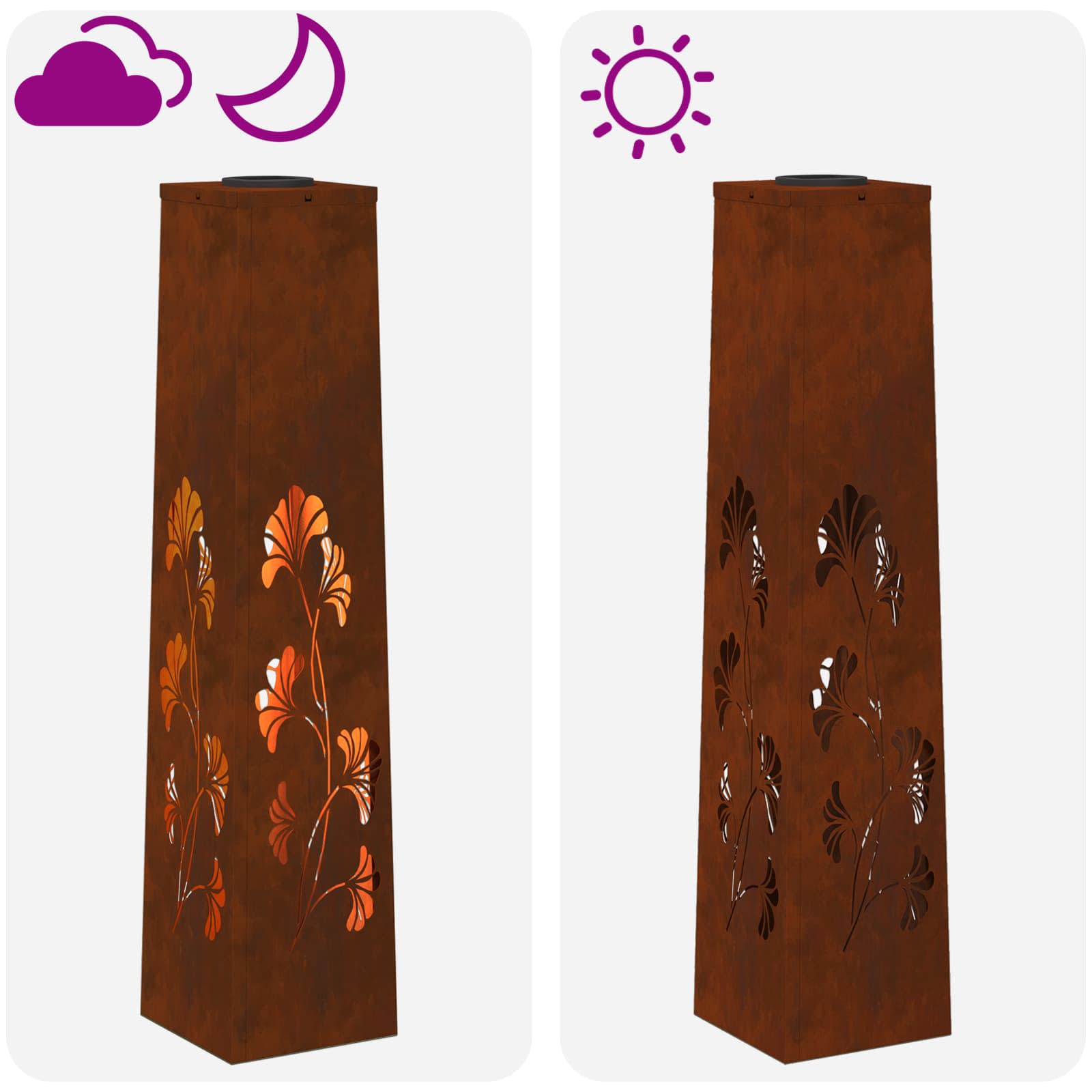 vidaXL Solar LED Pathway Light 2 pcs Warm White 18 x 18 x 80 cm - Sienna - 55956