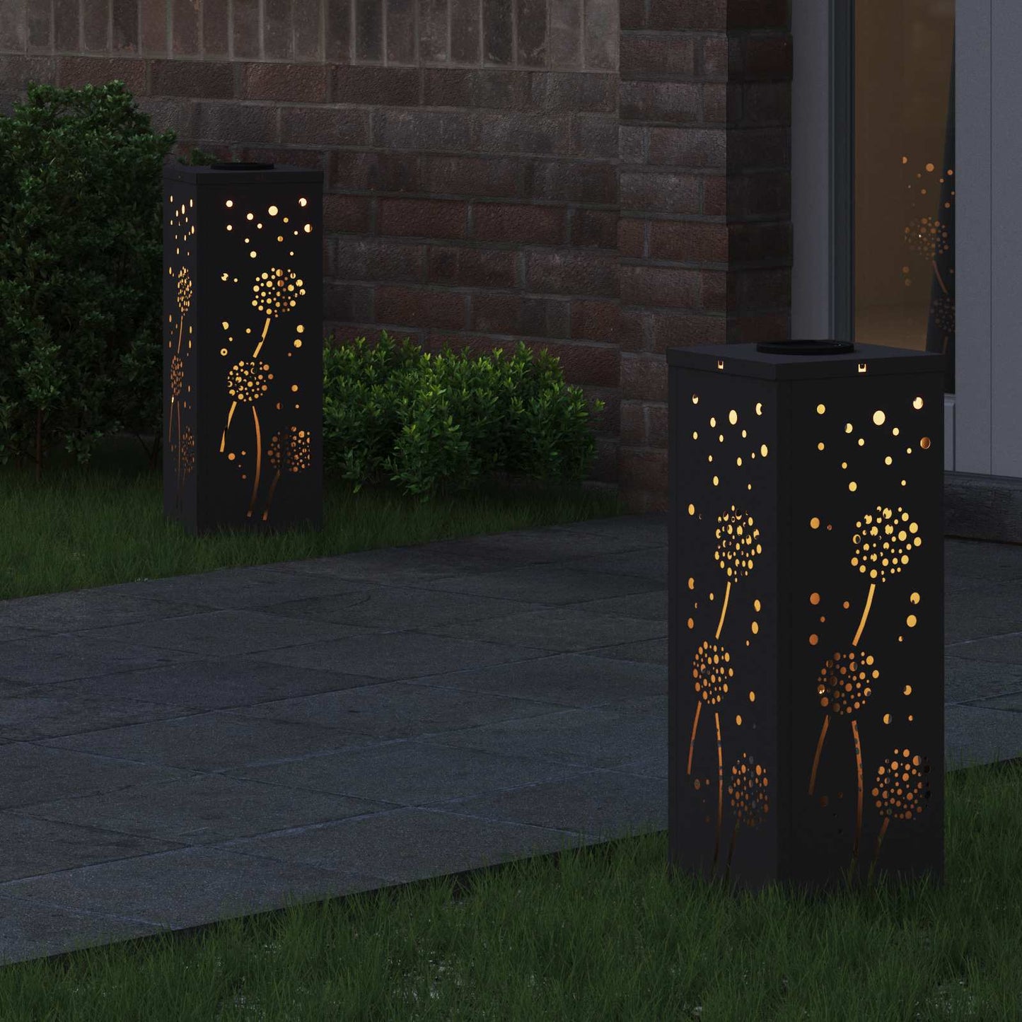 vidaXL Solar LED Pathway Light 2 pcs Warm White 18 x 18 x 50 cm - Black - 55957