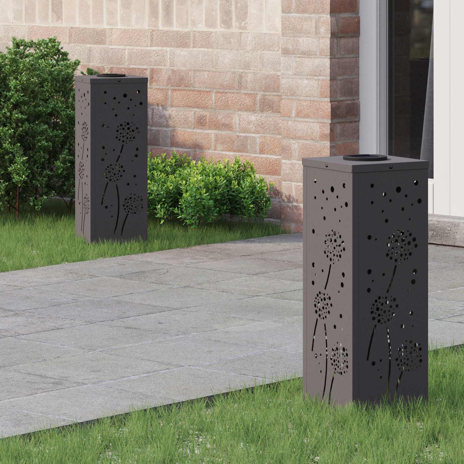 vidaXL Solar LED Pathway Light 2 pcs Warm White 18 x 18 x 50 cm - Black - 55957