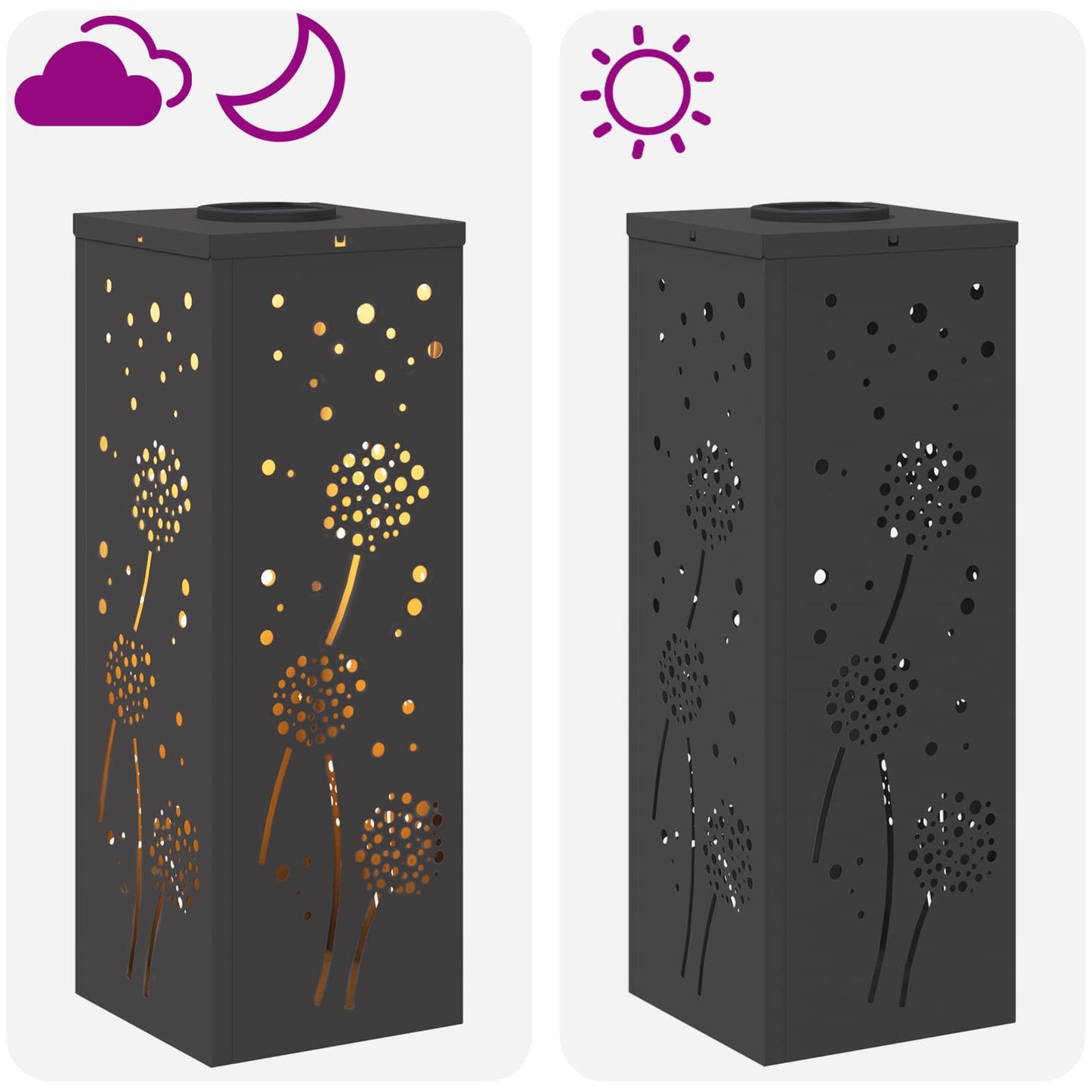 vidaXL Solar LED Pathway Light 2 pcs Warm White 18 x 18 x 50 cm - Black - 55957